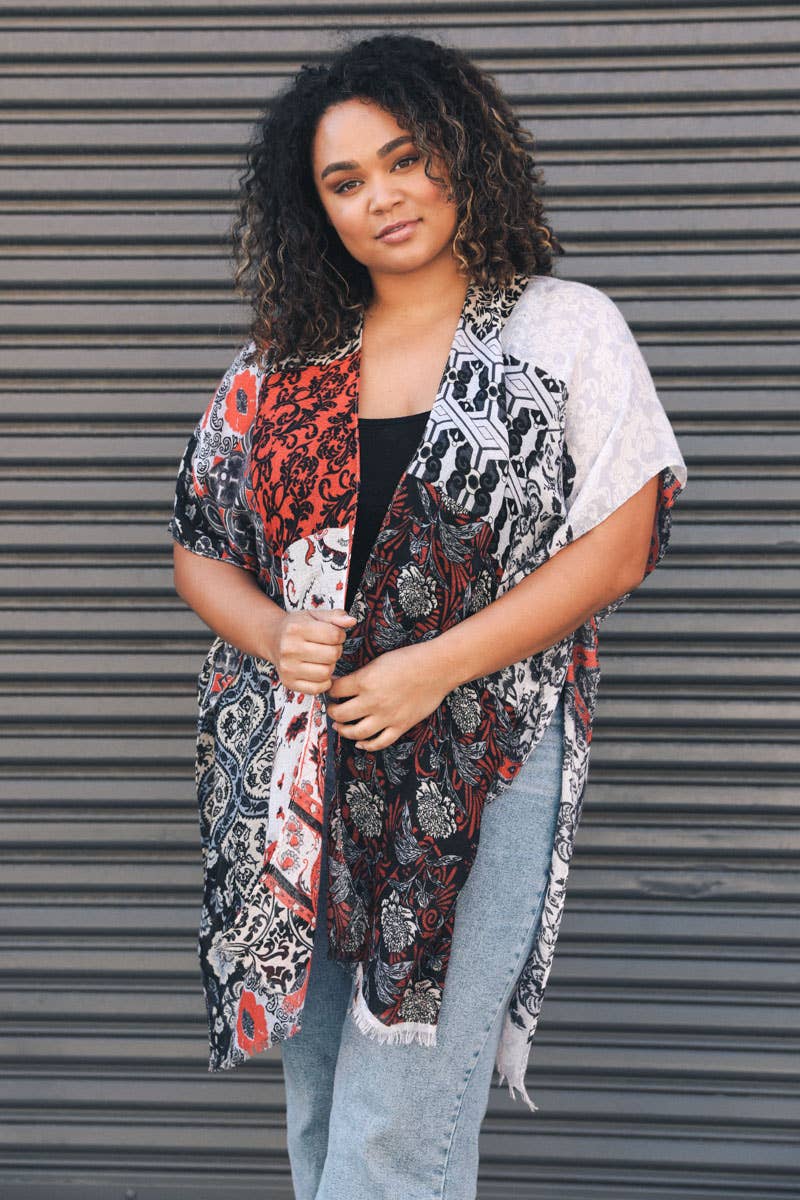 Plus Size Floral Patchwork Kimono