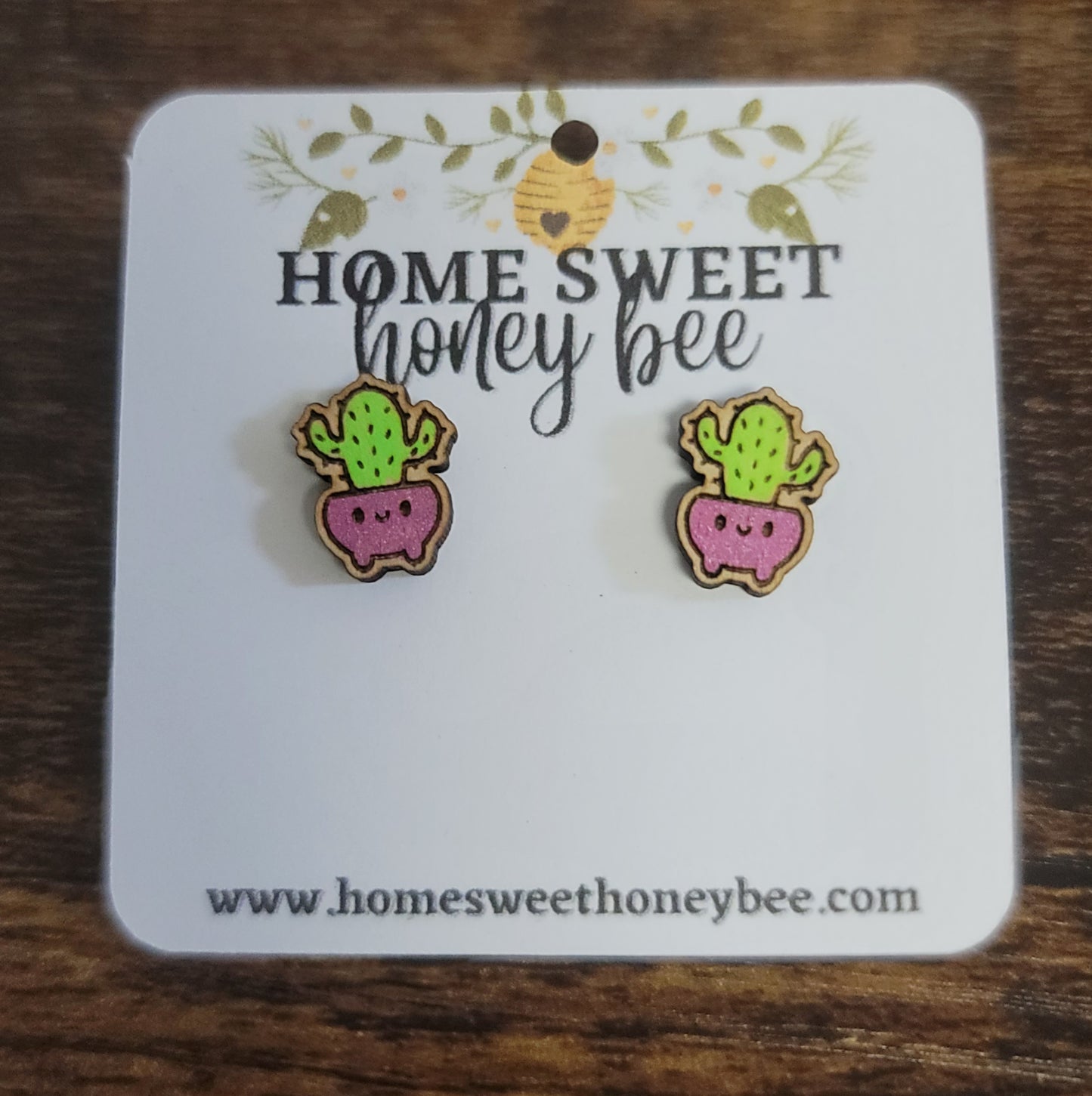 Wooden Succulent Stud Earrings