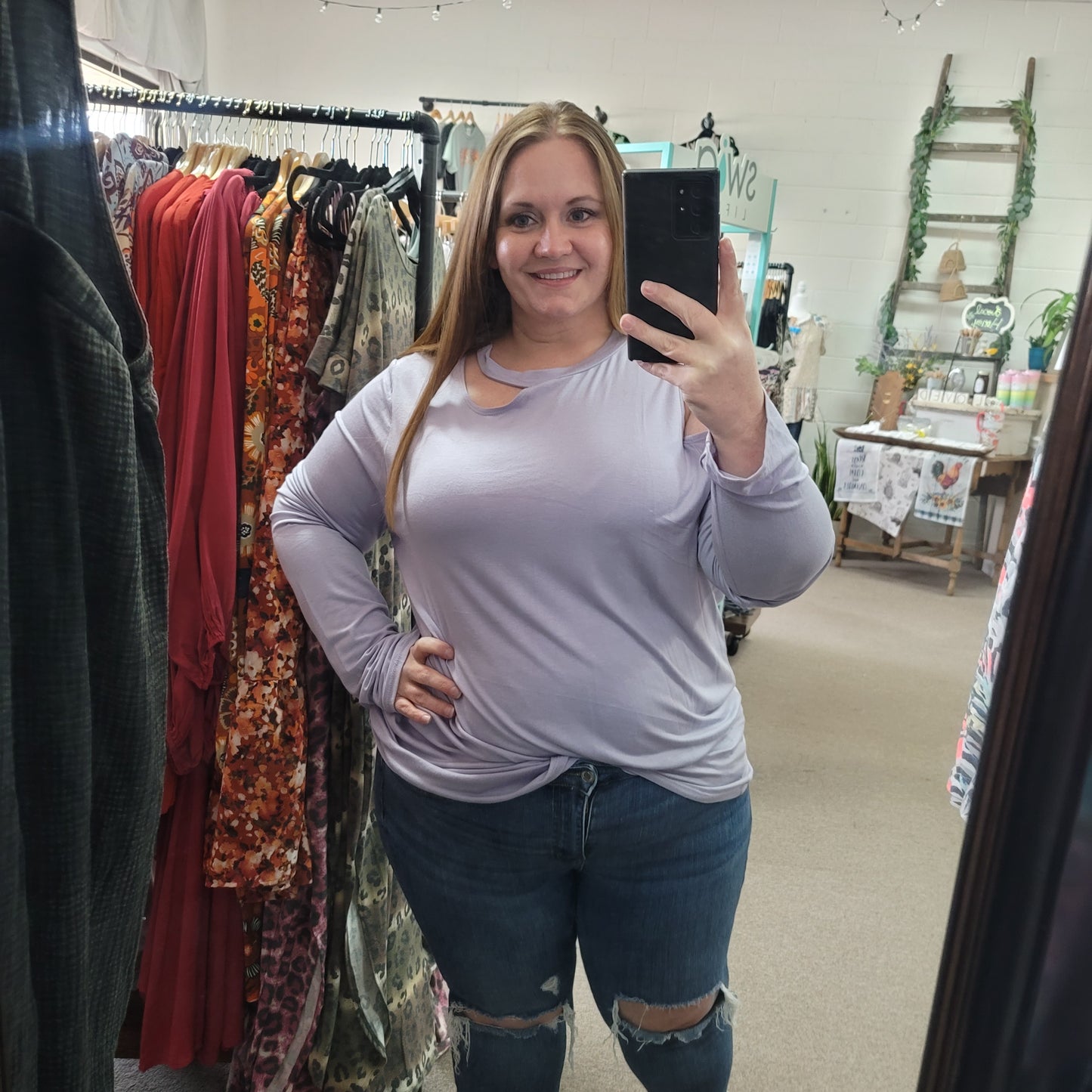 Lilac Cold Shoulder Top