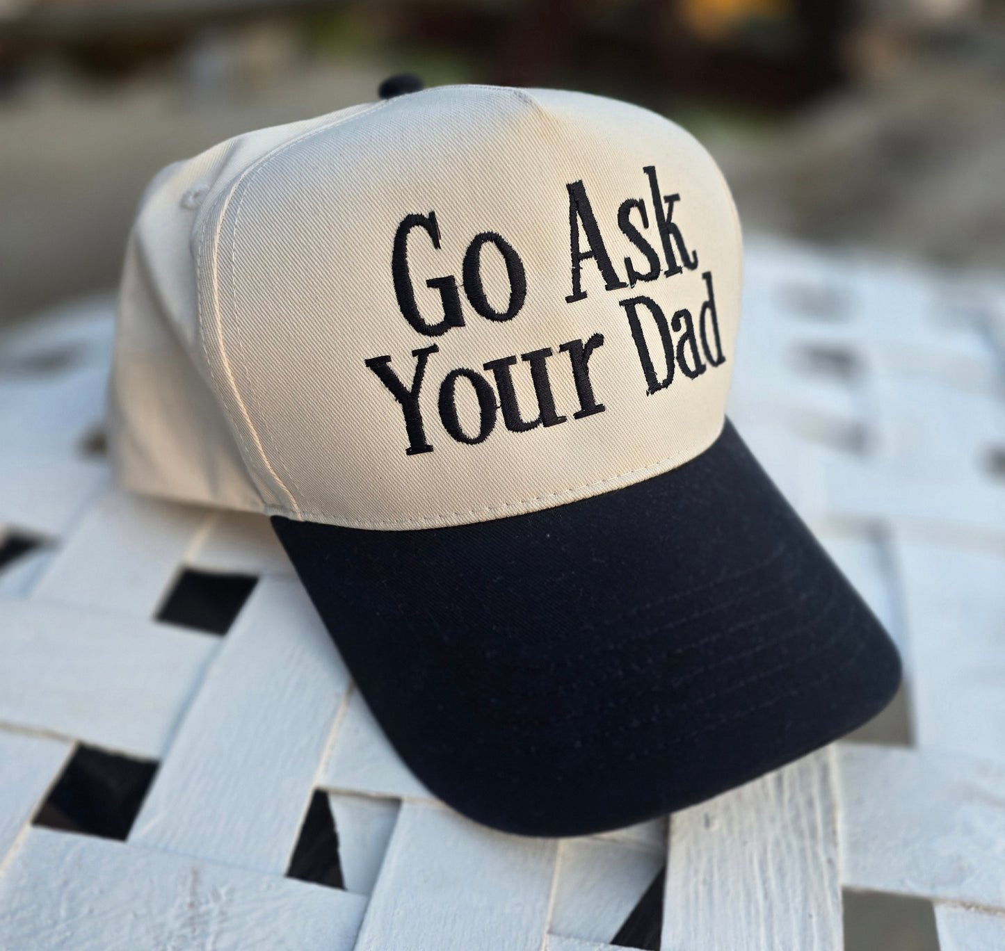 Go Ask Your Dad Embroidered Five Panel Twill Cap