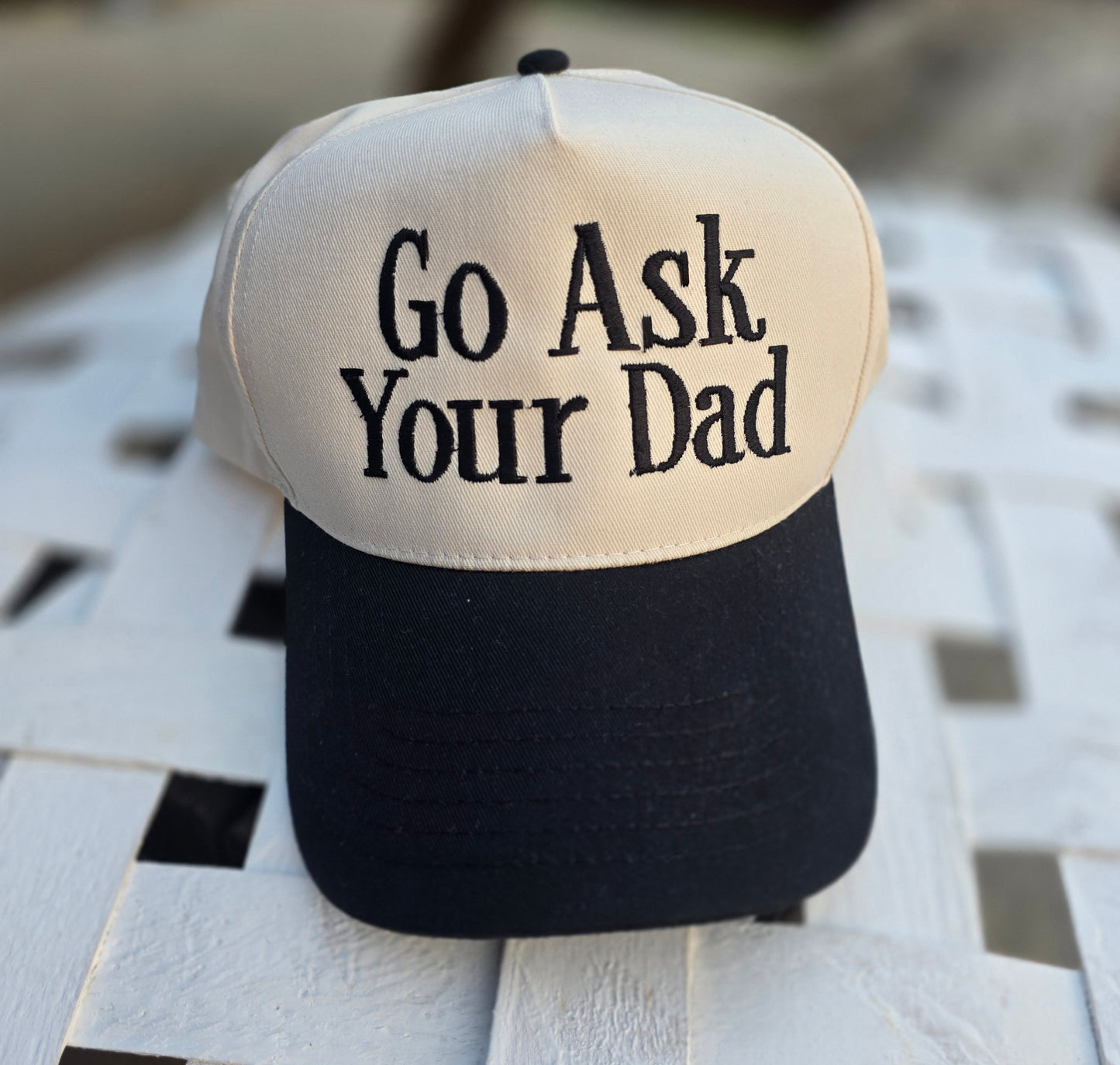 Go Ask Your Dad Embroidered Five Panel Twill Cap