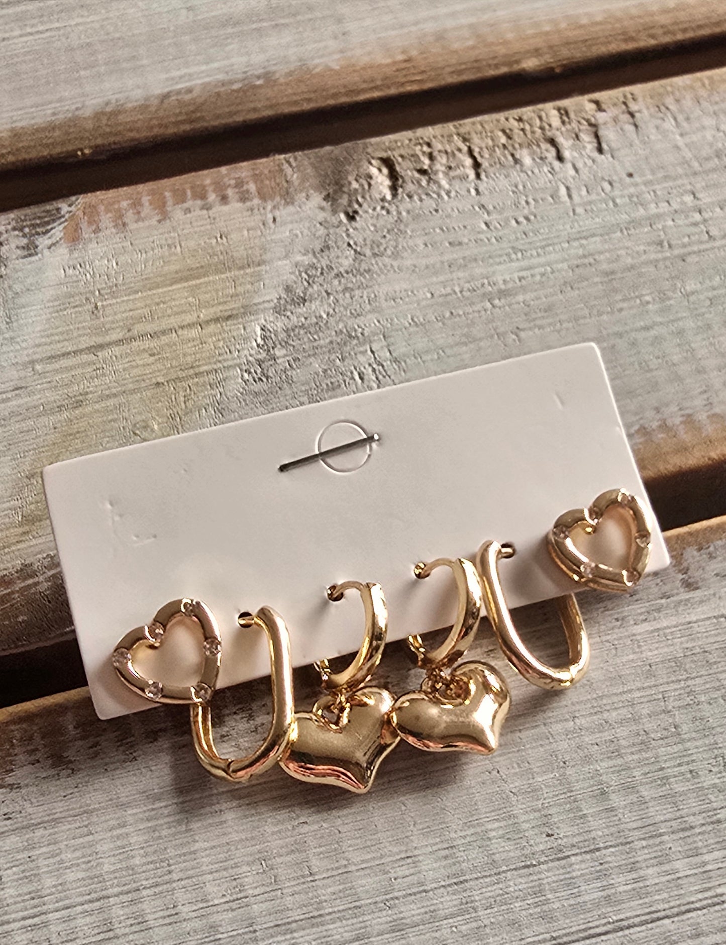 Set of 3 Heart & Hoop Goldtone Earrings