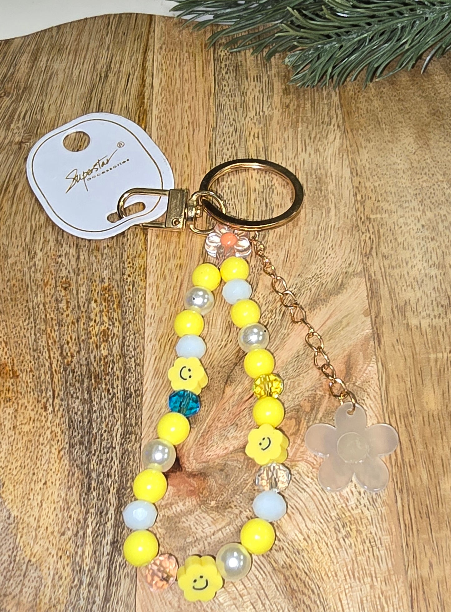 Daisy/Smiley Beaded Keychain Wristlet