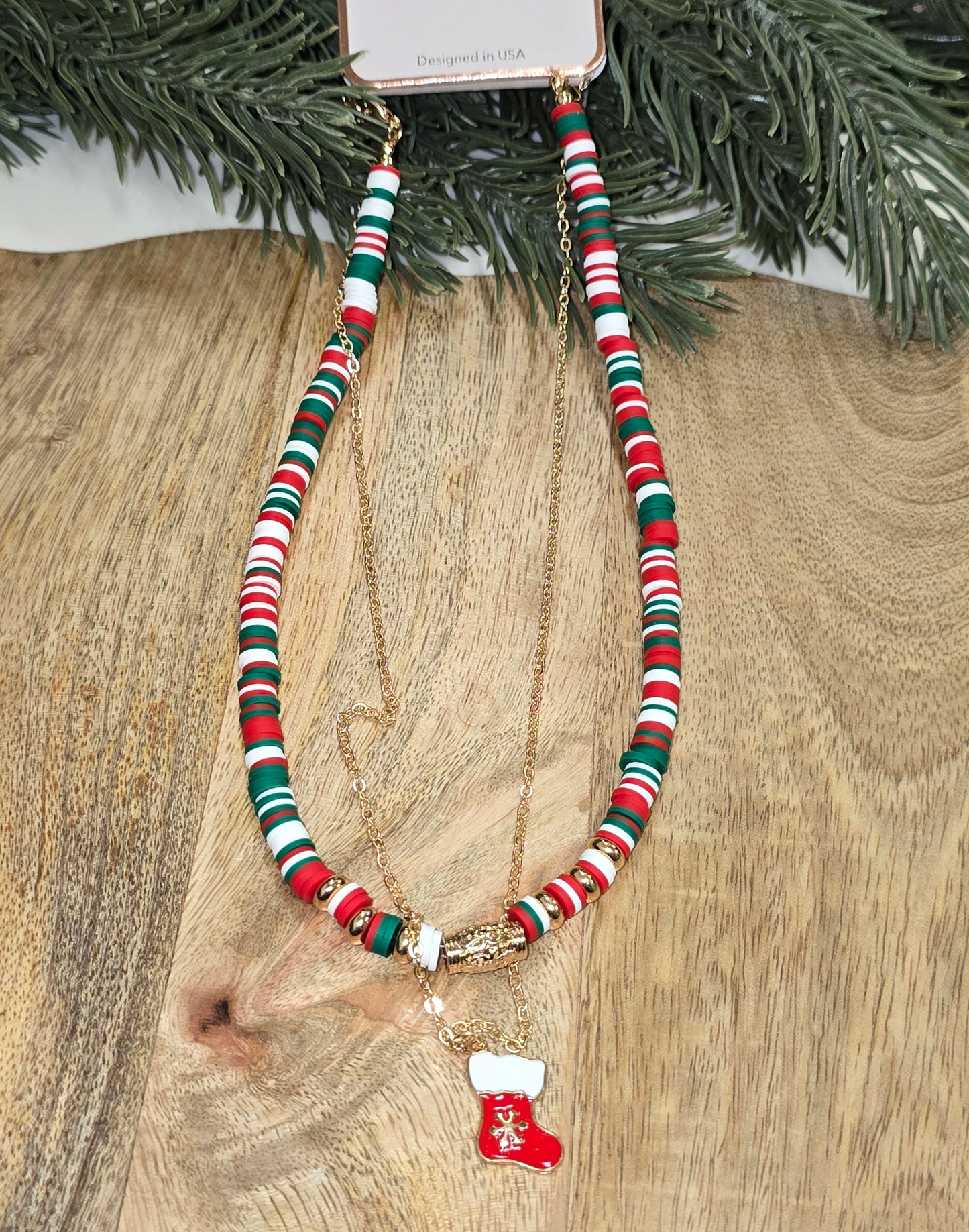 Double Holiday Necklace with Stocking Charm
