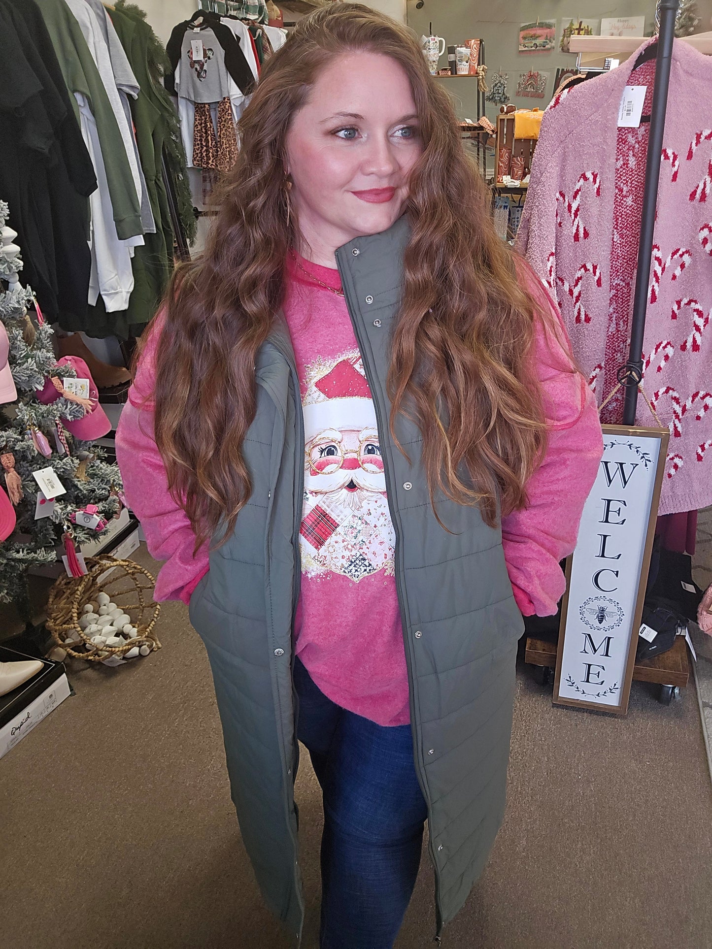 Red Inside Out Faux Patchwork Santa Crew(PREORDER)