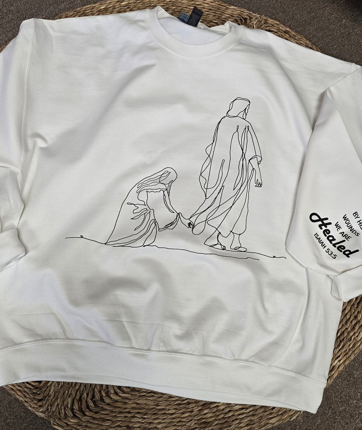 By His Wounds We Are Healed Crewneck Sweatshirt with sleeve design(PREORDER)
