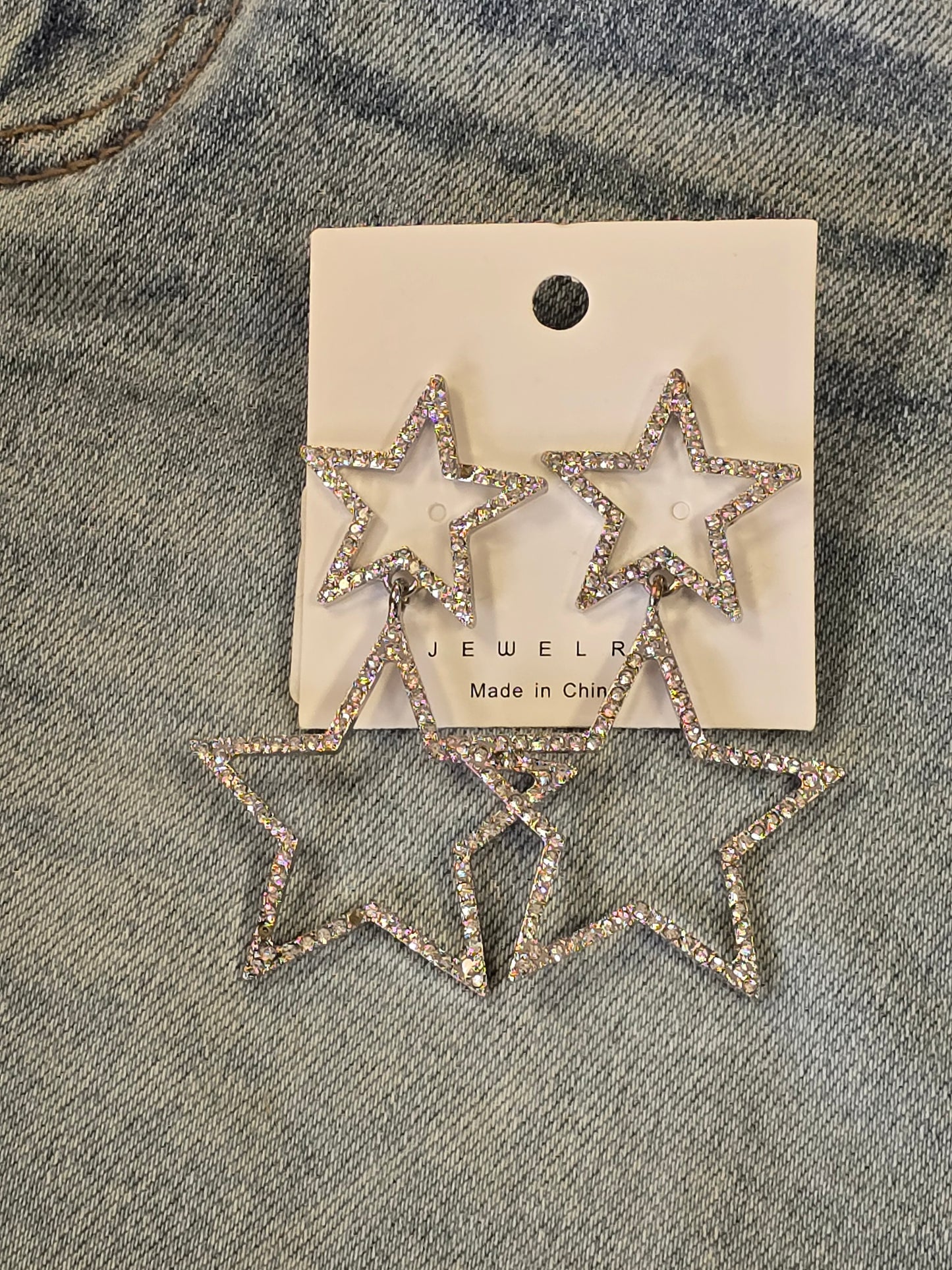 Jeweled Double Star Stud Earrings(imperfect)