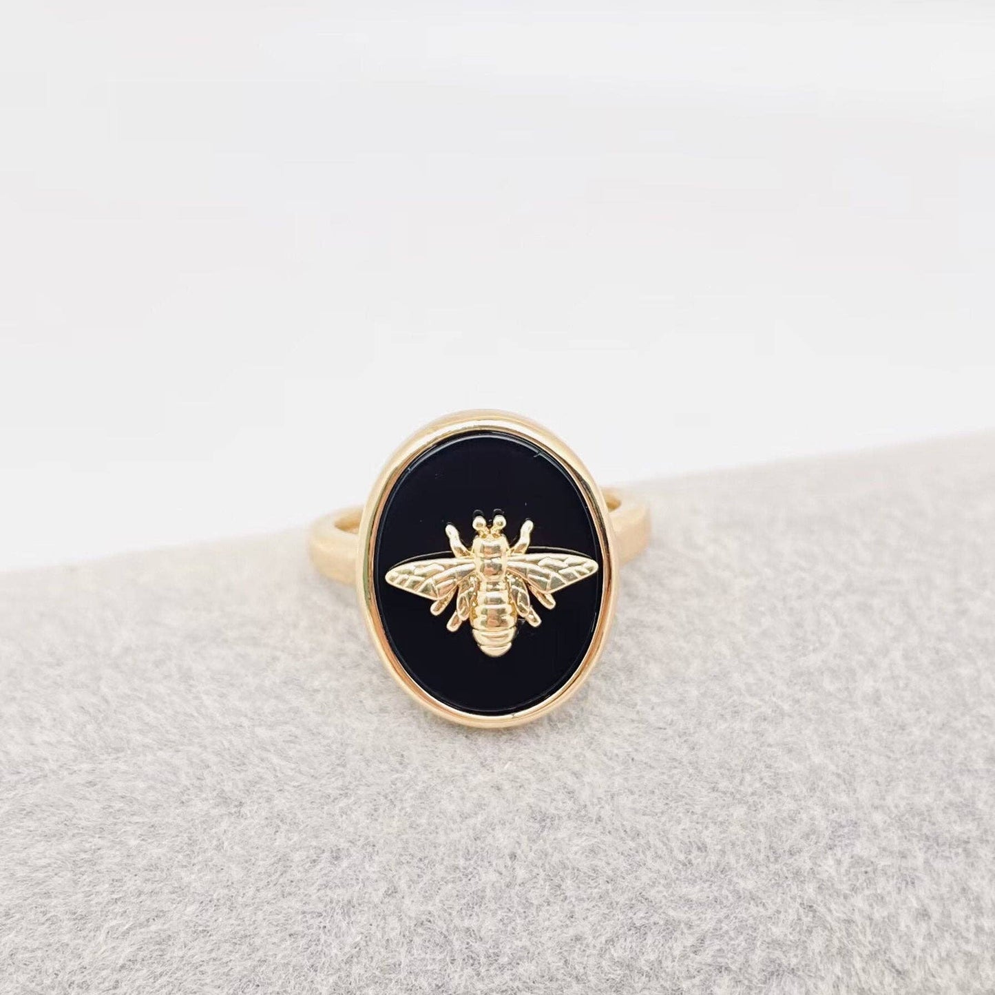 Natural Stone Golden Bee Opening Adjustable Ring
