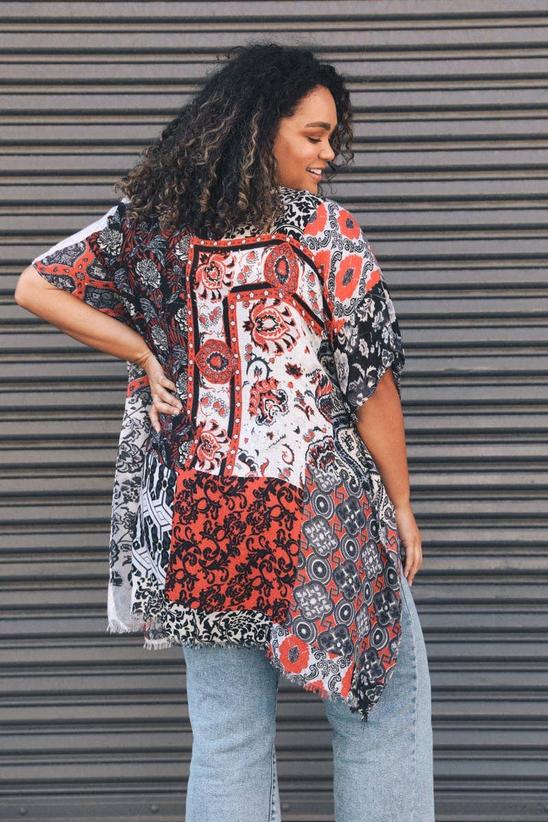 Plus Size Floral Patchwork Kimono