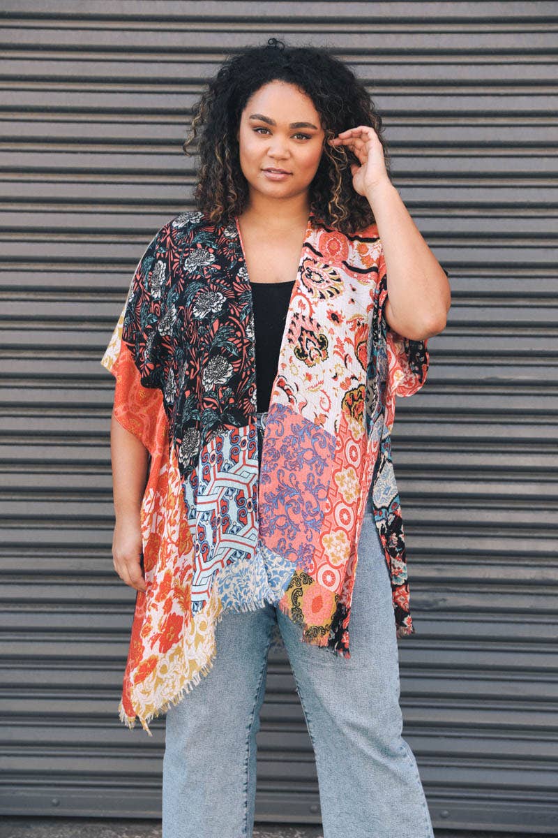 Plus Size Floral Patchwork Kimono