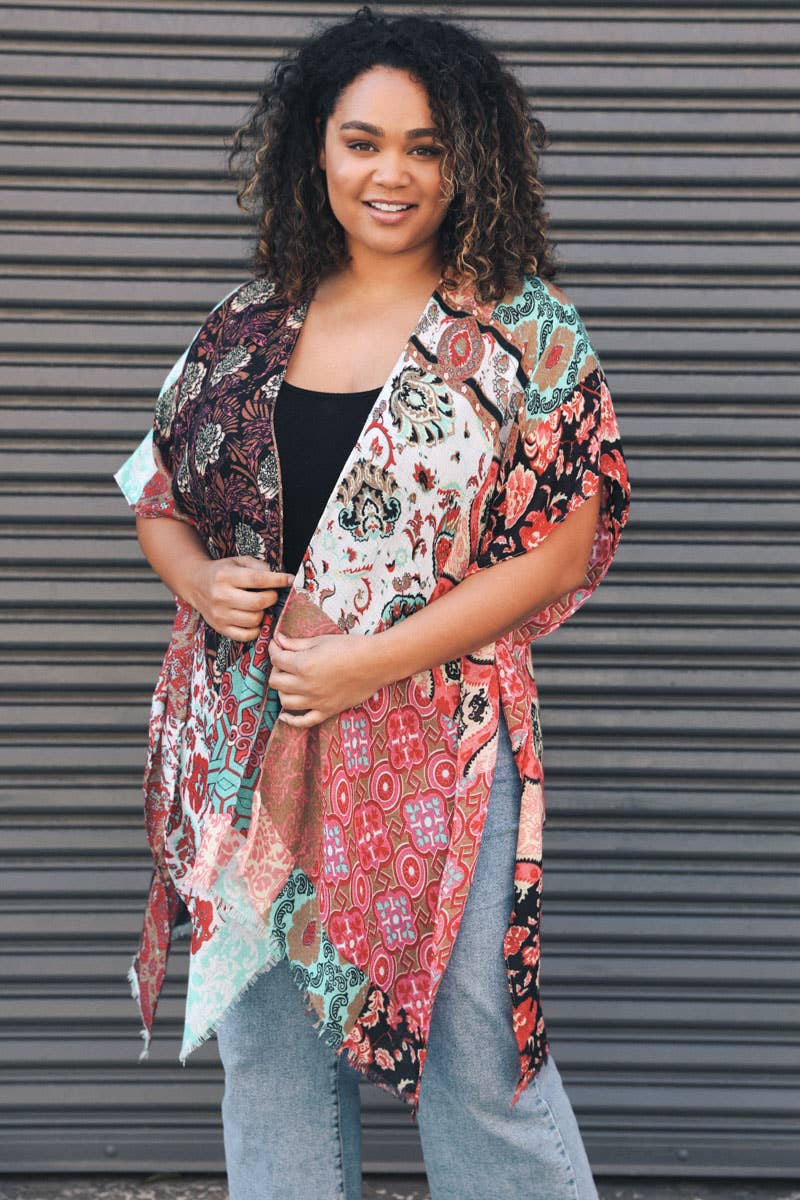 Plus Size Floral Patchwork Kimono
