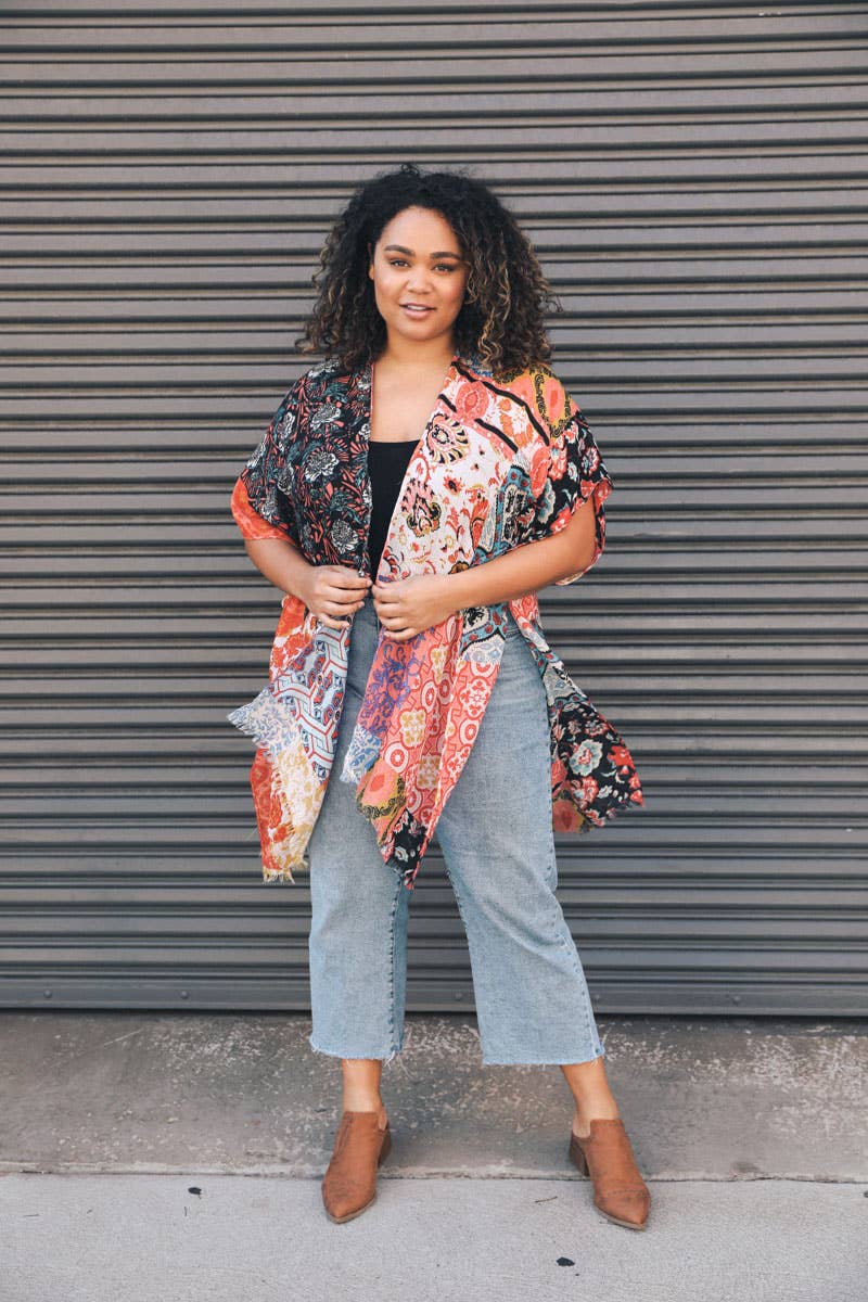 Plus Size Floral Patchwork Kimono