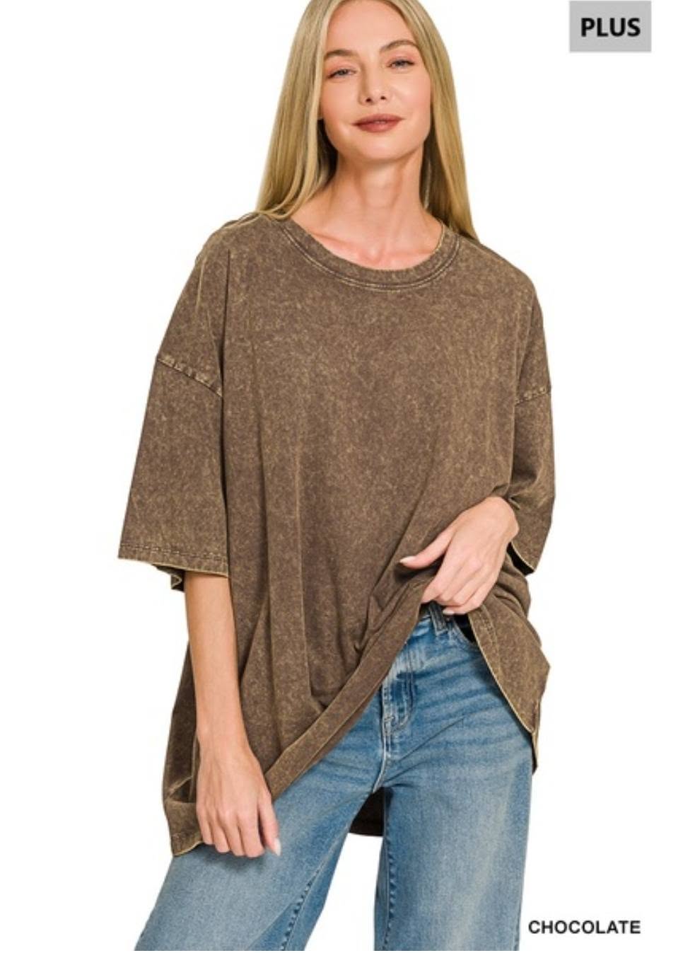 ACID WASH COTTON DROP SHOULDER BOYFRIEND BOX TEE