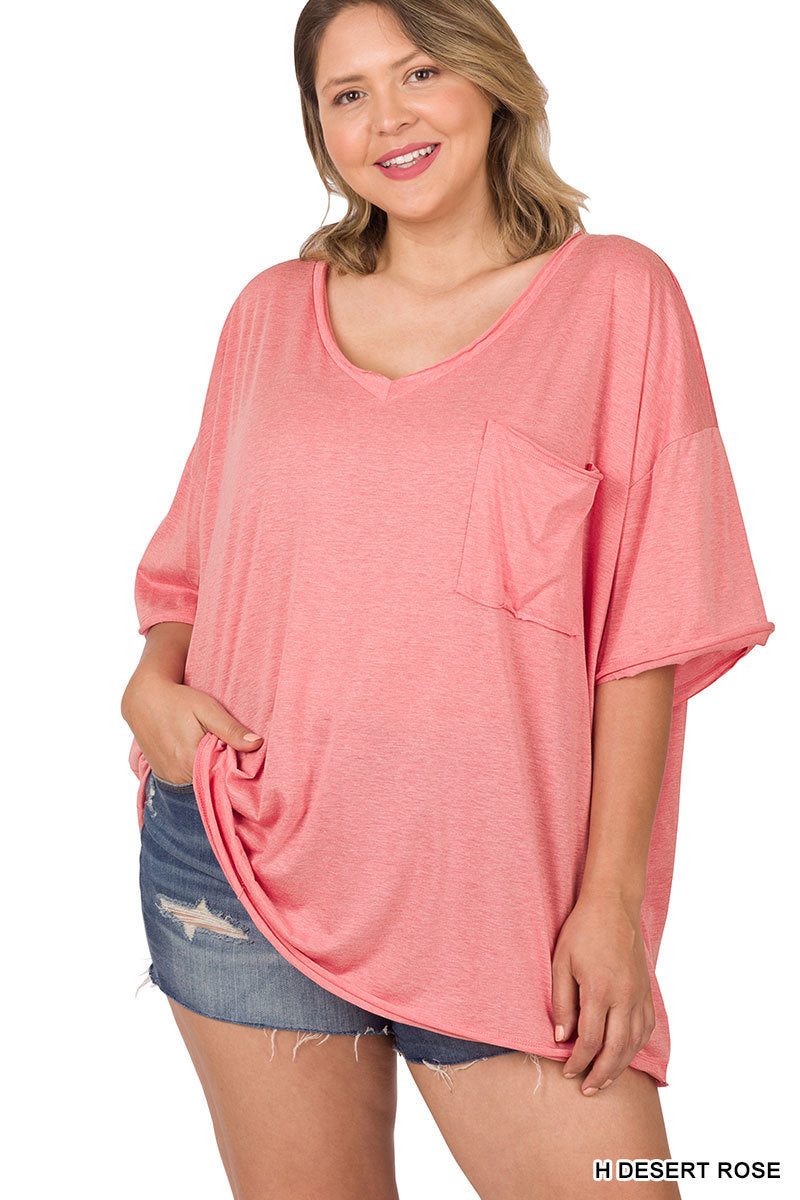TRI BLEND OVERSIZED FRONT POCKET BOYFRIEND TEE