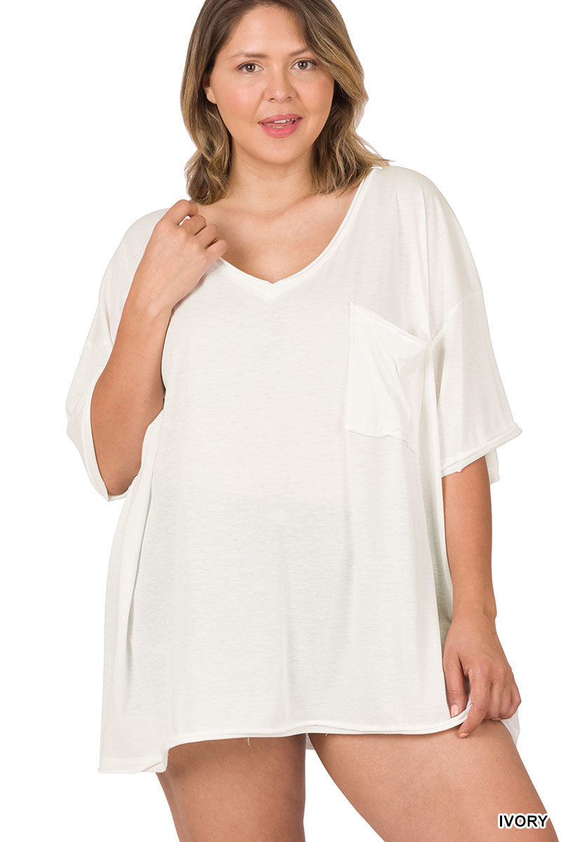 TRI BLEND OVERSIZED FRONT POCKET BOYFRIEND TEE