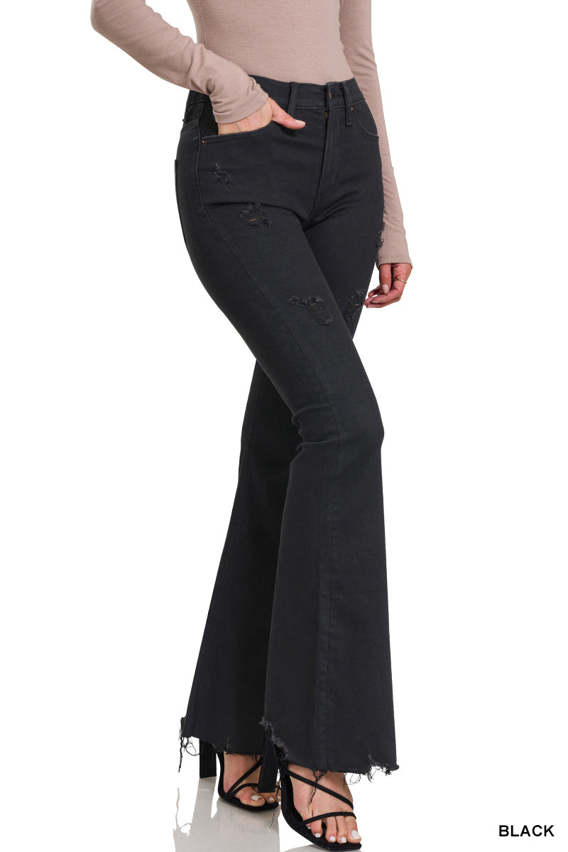RECYCLED POLYESTER HIGH RISE FLARE DENIM PANTS