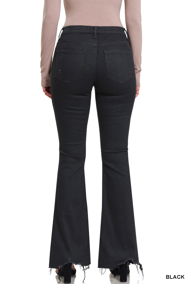 RECYCLED POLYESTER HIGH RISE FLARE DENIM PANTS