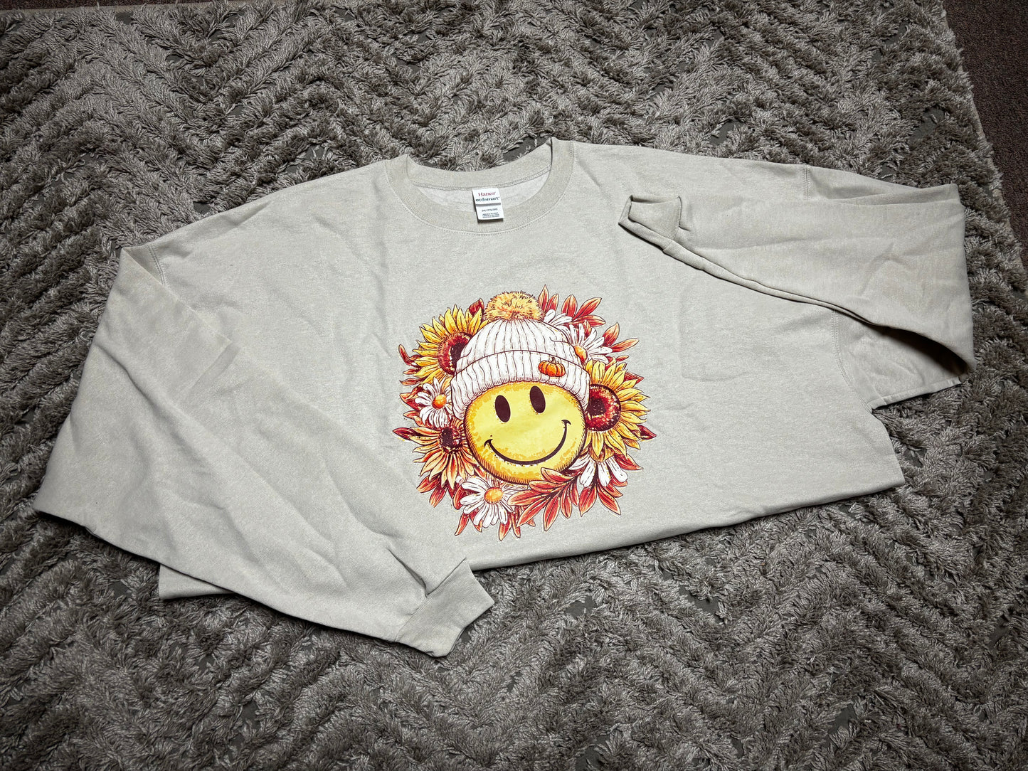Floral Smiley in a Beanie Crew