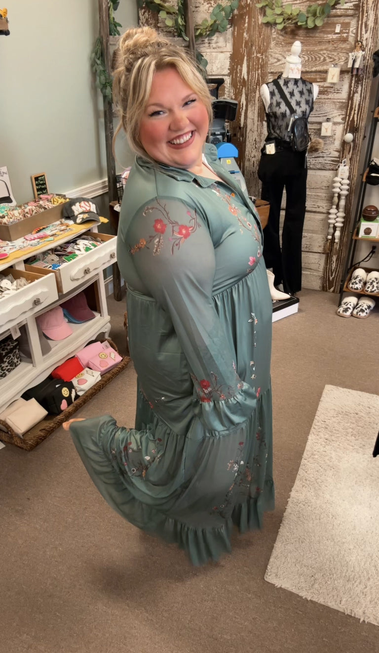 Boho Green Floral Dress