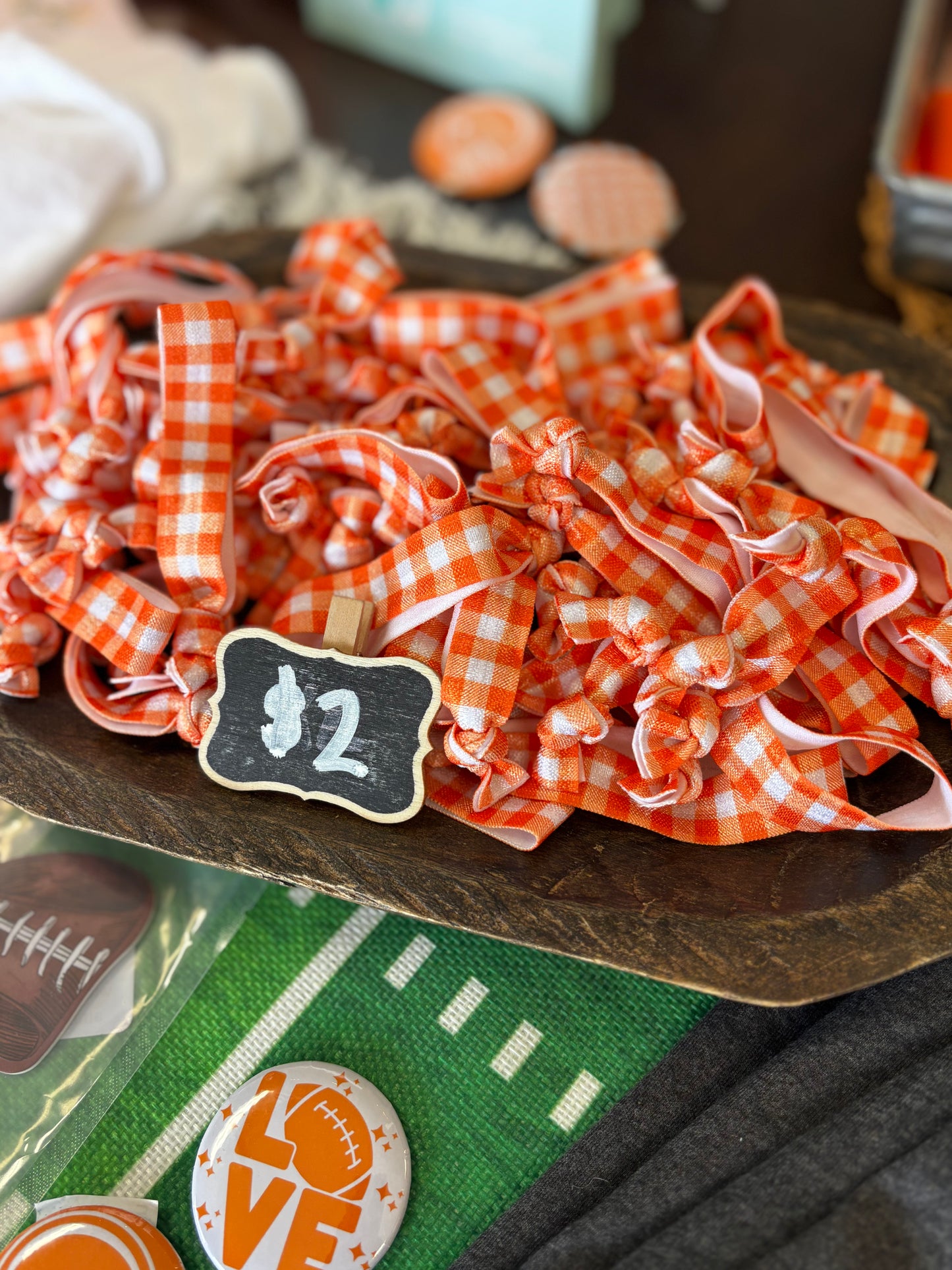 Orange Check Hair Tie
