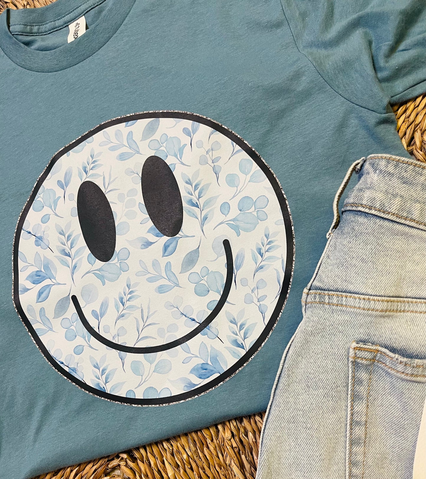 Blue Floral Happy Face Tee