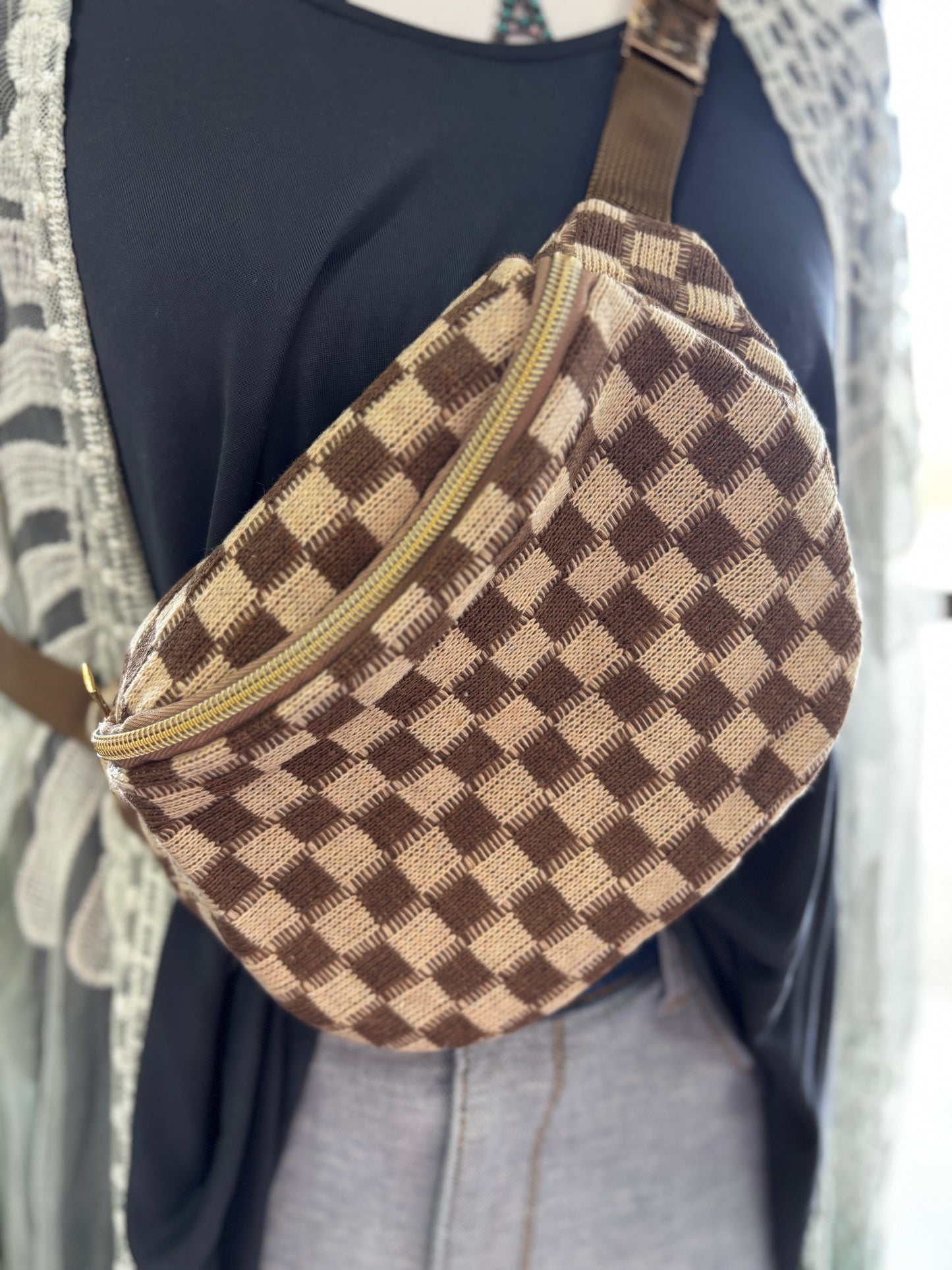 Checkered Knitted Belt Bag