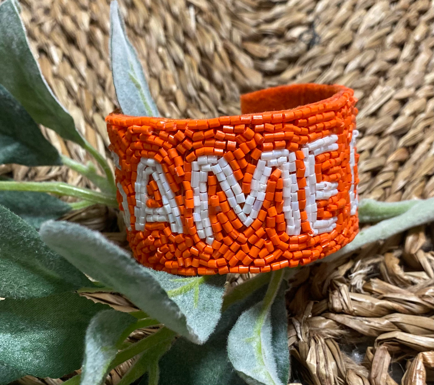 Orange and White 'Game Day' Seed Bead Cuff Bracelet