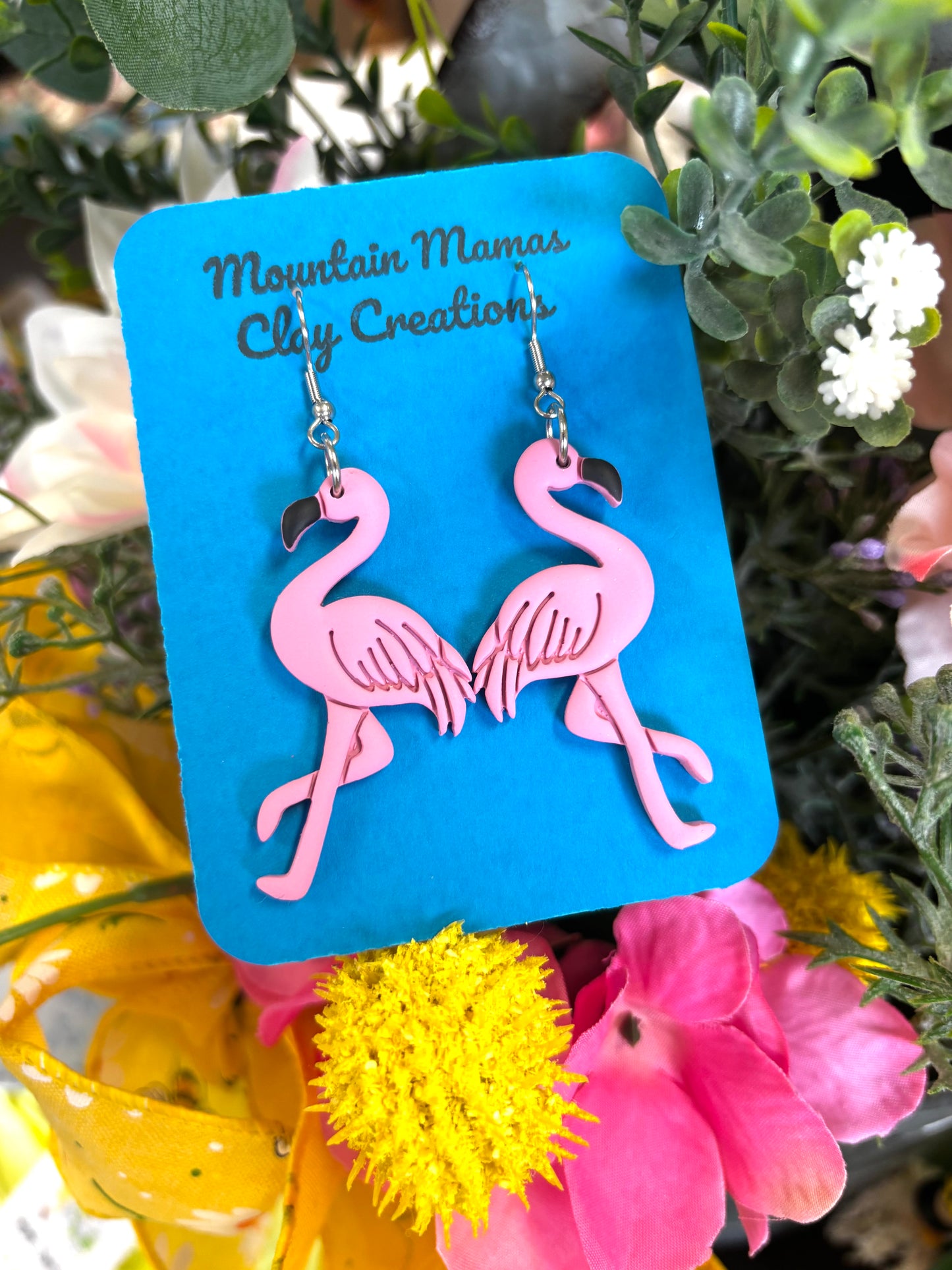 Tropical Flamingo Dangle Clay Earrings