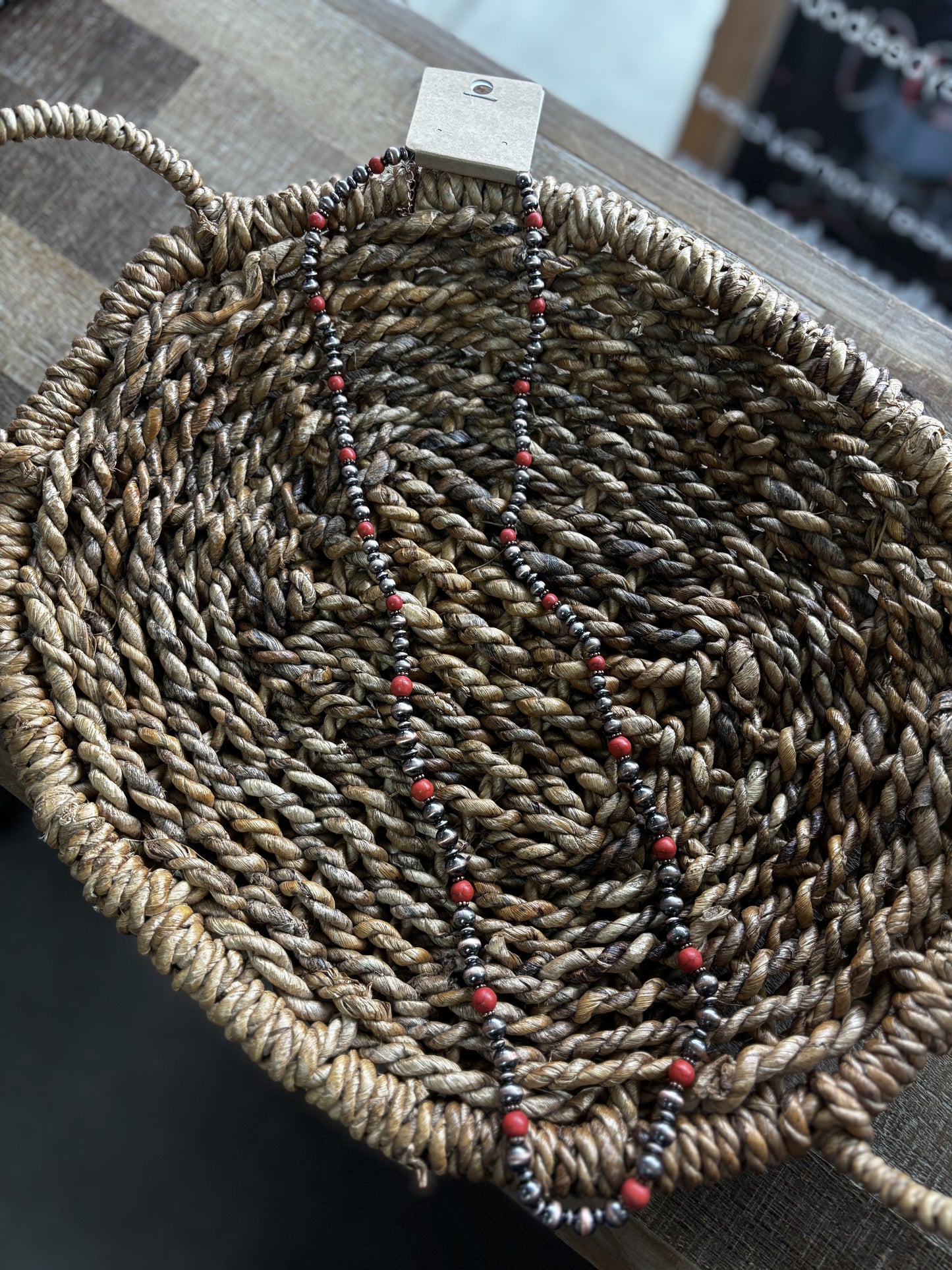 Coppertone Orange Crackle Stone Long Necklace
