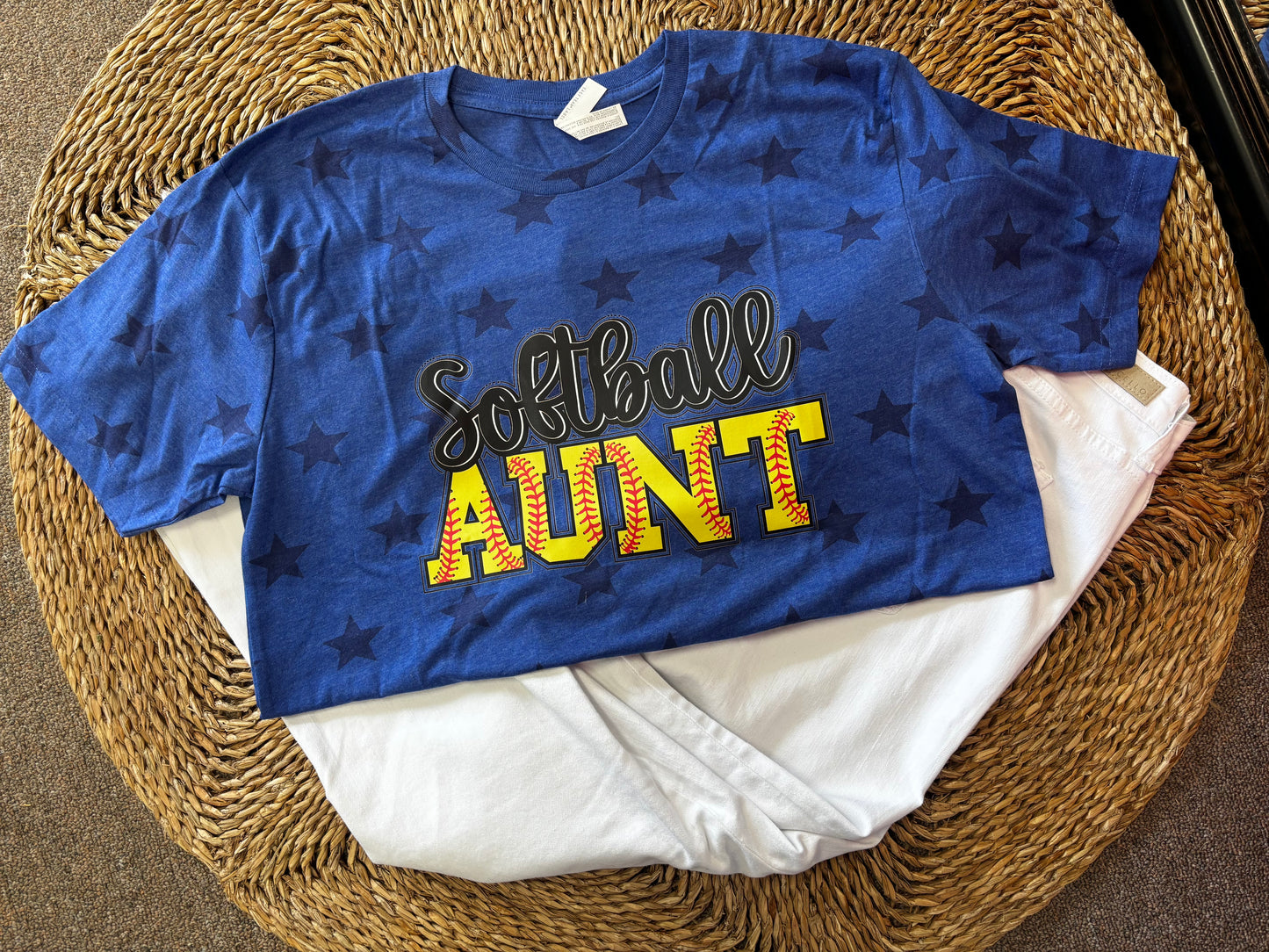 Softball Aunt Blue Star Tee