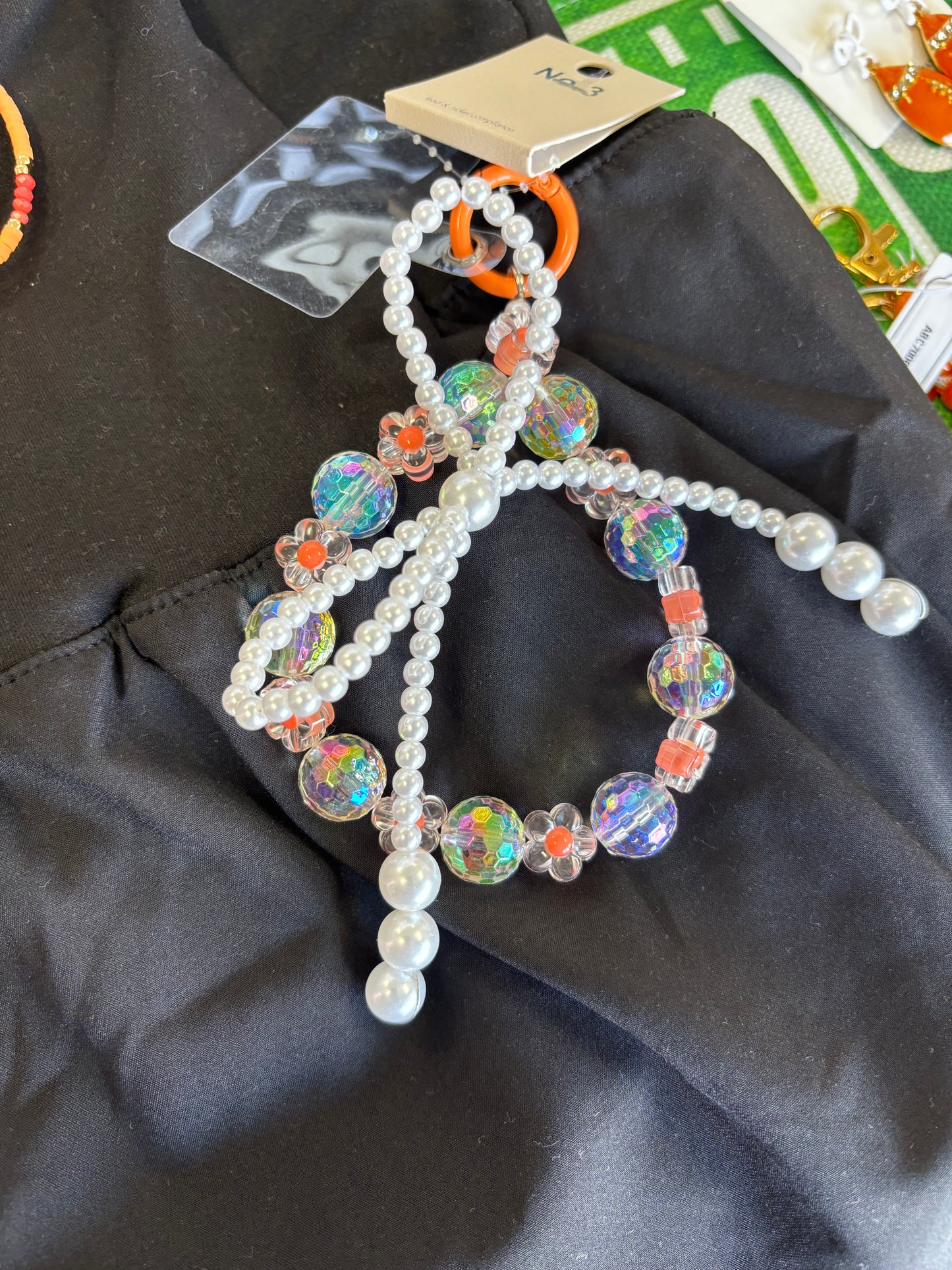 Coquette Cutie Orange & Pearl Beaded Bracelet Keychain