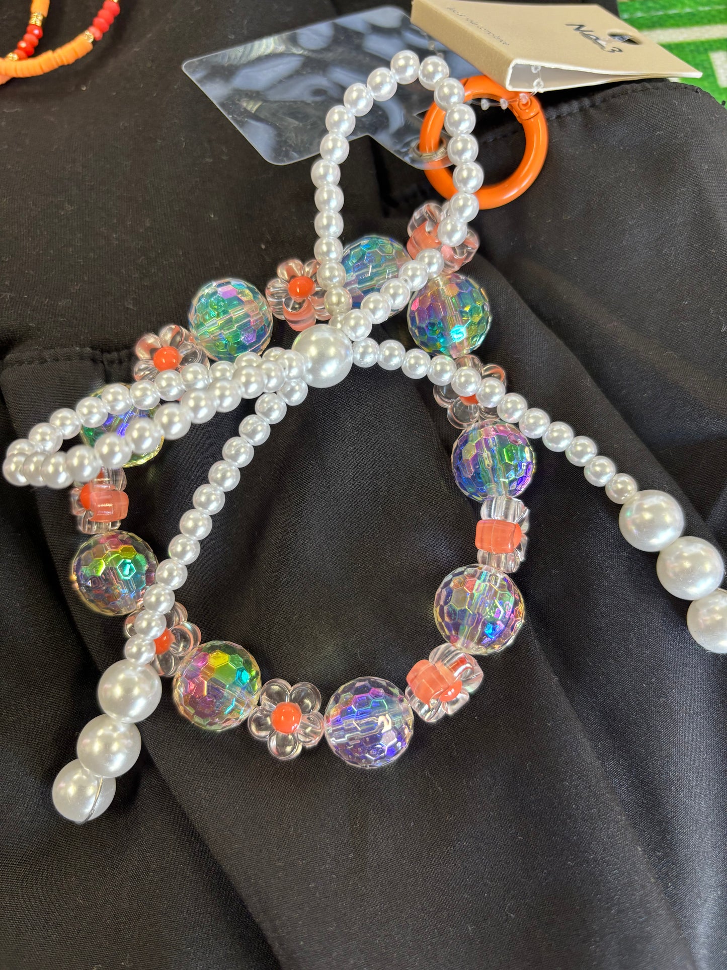 Coquette Cutie Orange & Pearl Beaded Bracelet Keychain