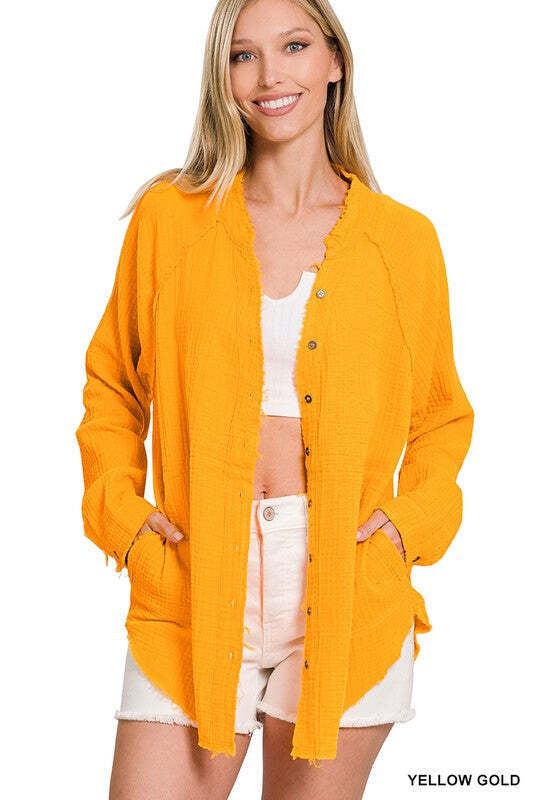 DOUBLE GAUZE OVERSIZED RAW EDGE SHIRT