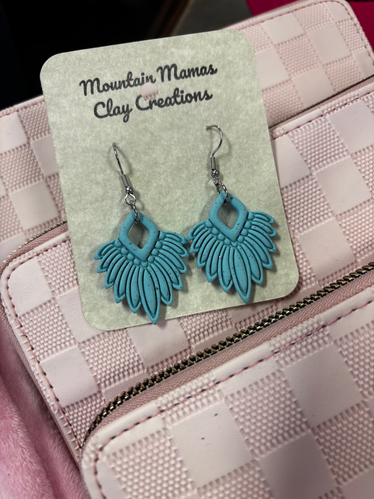 Turquoise Feather Dangle Clay Earrings