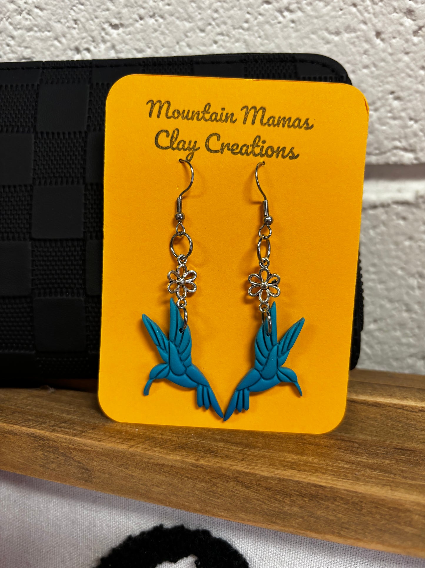 Blue Hummingbird Clay Earrings