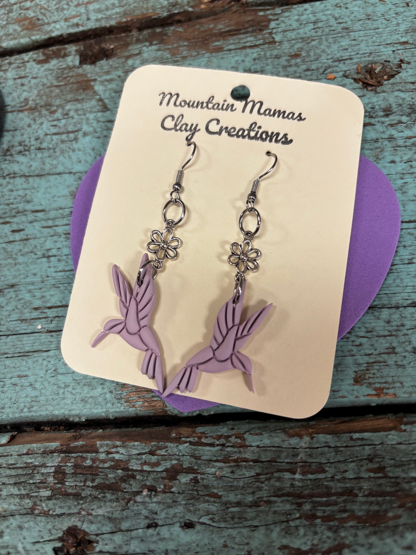 Purple Hummingbird Clay Earrings