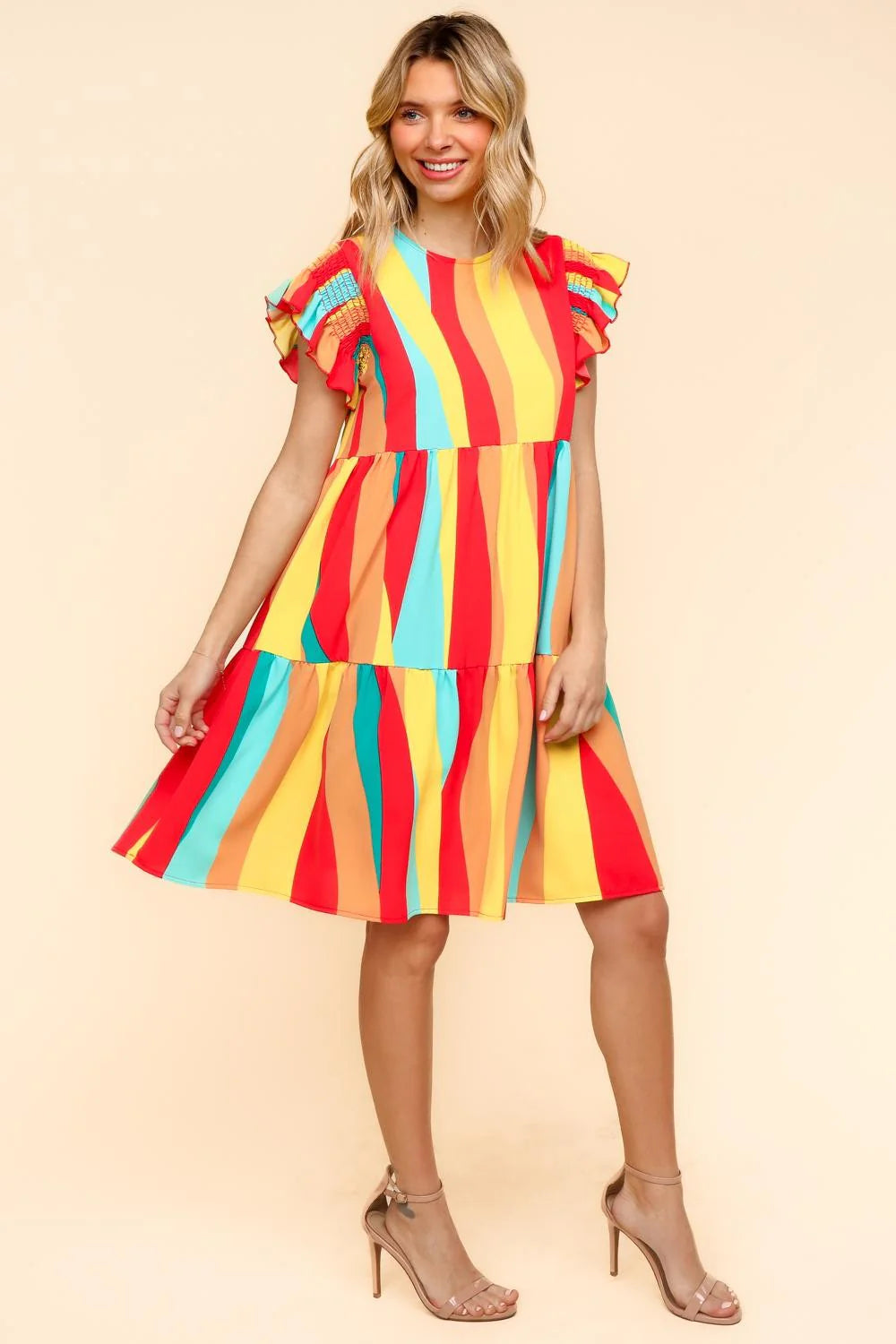 Striped Ruffle Midi Dress