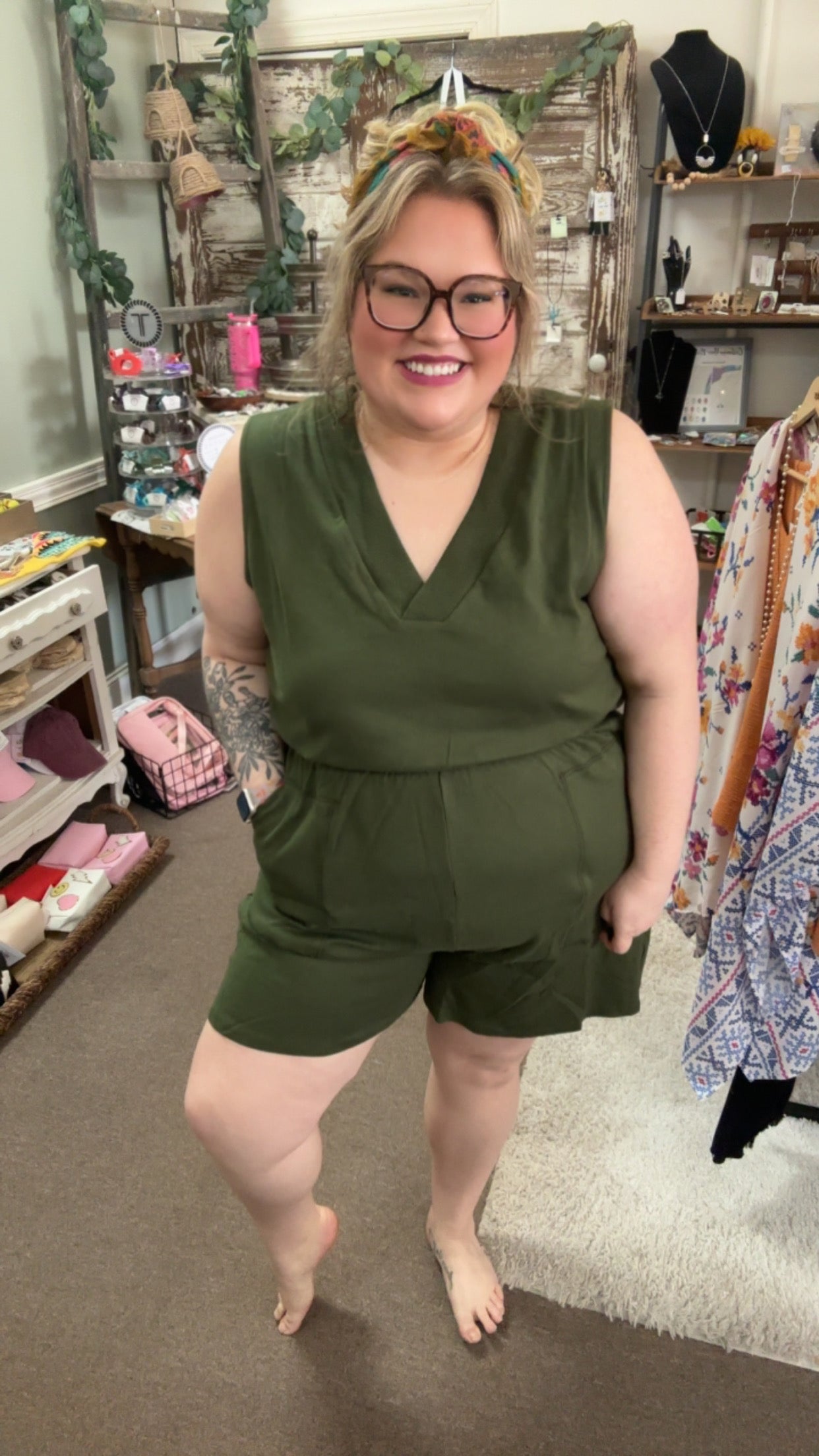Cotton-Sleeveless Pocket Romper