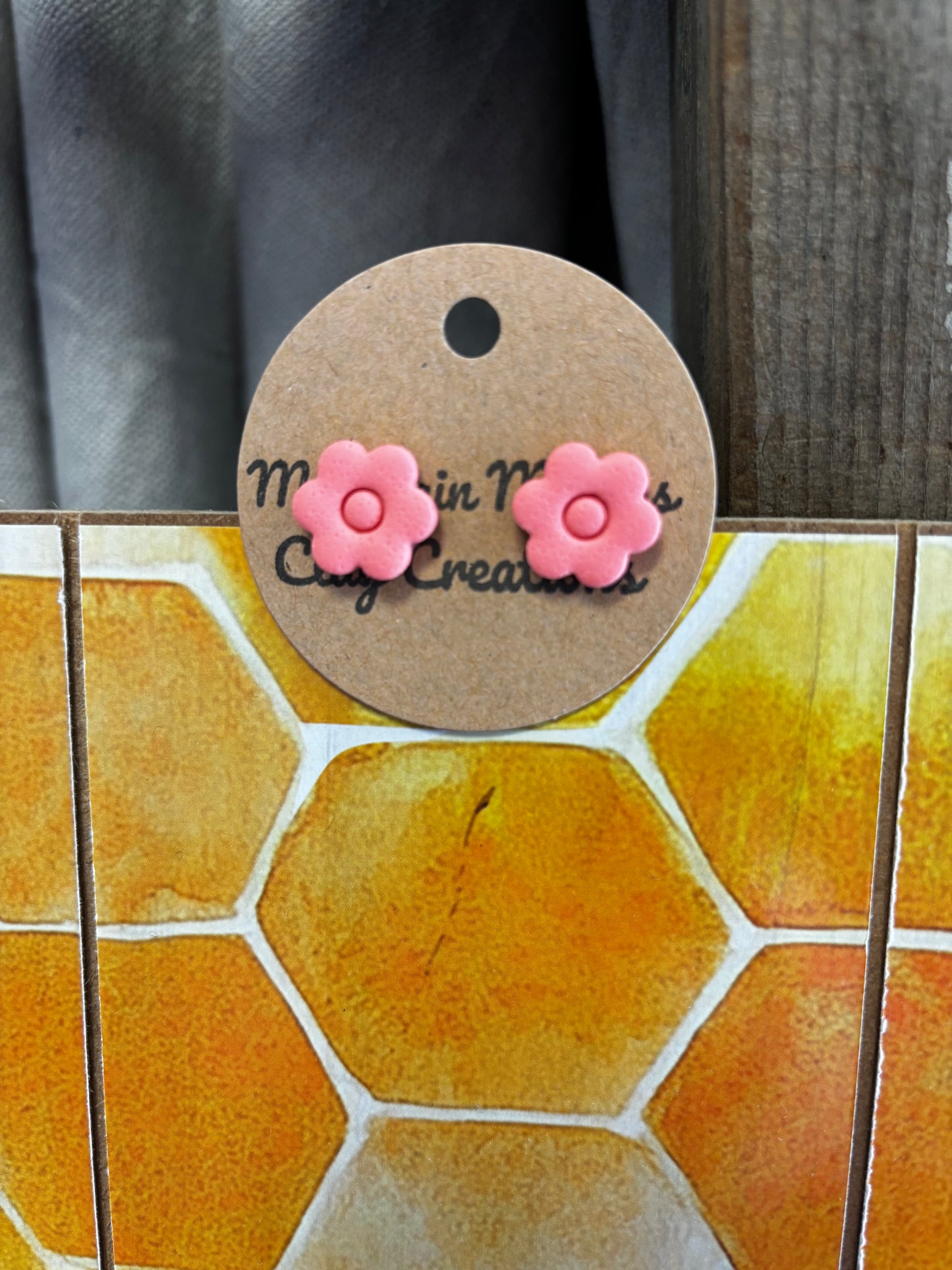 Spring Peach Flower Stud Clay Earrings