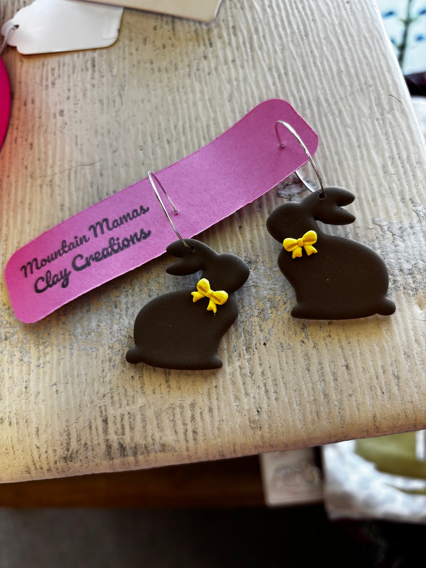 Chocolate Bunny Clay Earrings on Hoops