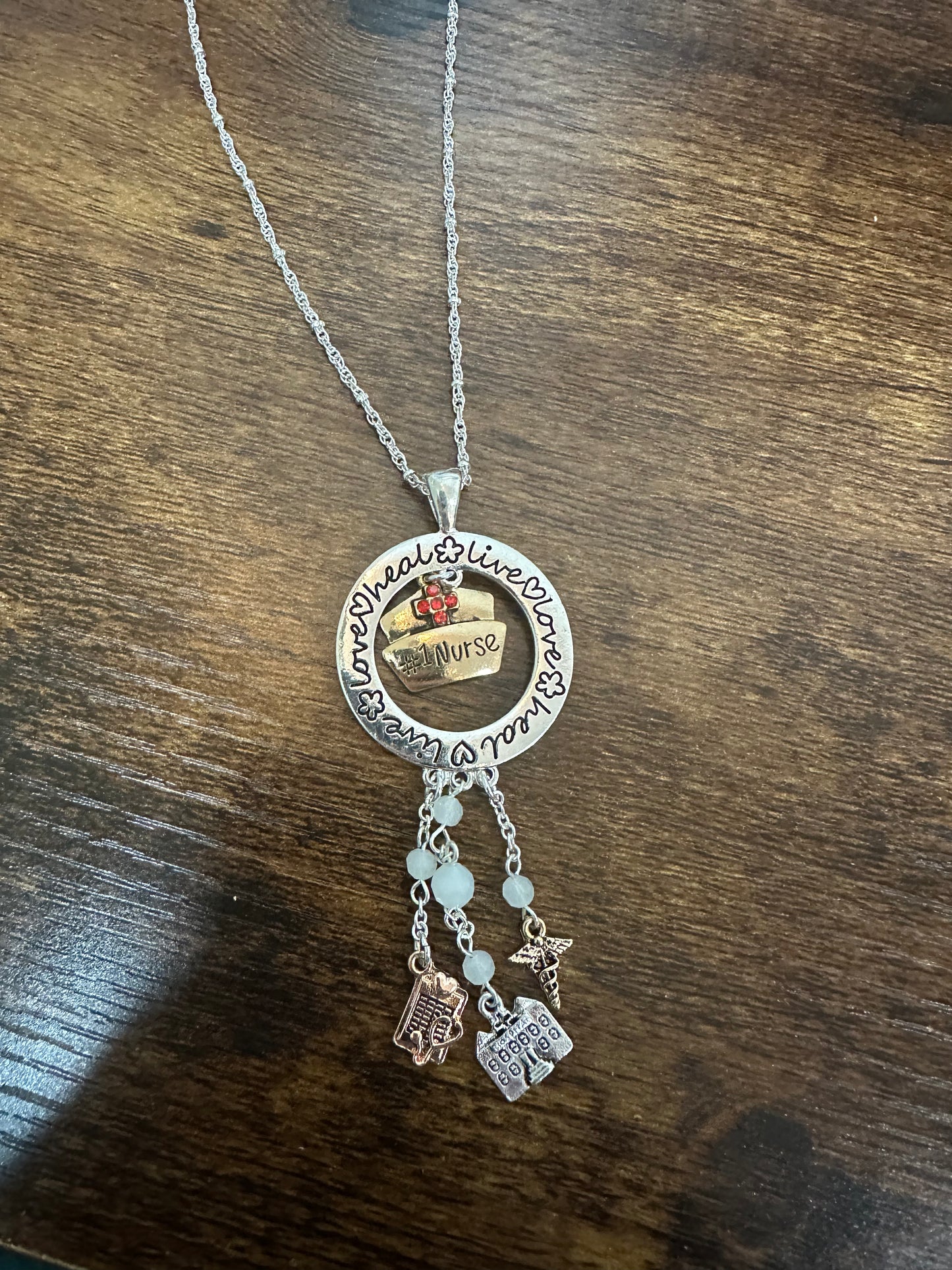Tri-Tone Red Nurse Pendant Charm Necklace