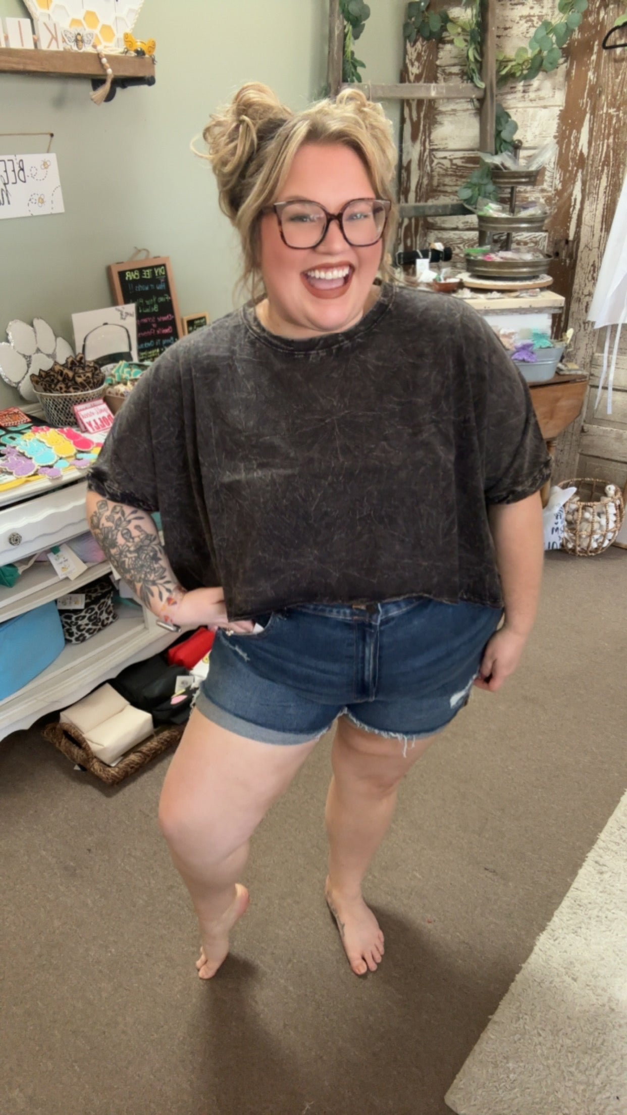 Acid Wash Oversized Crop Tee