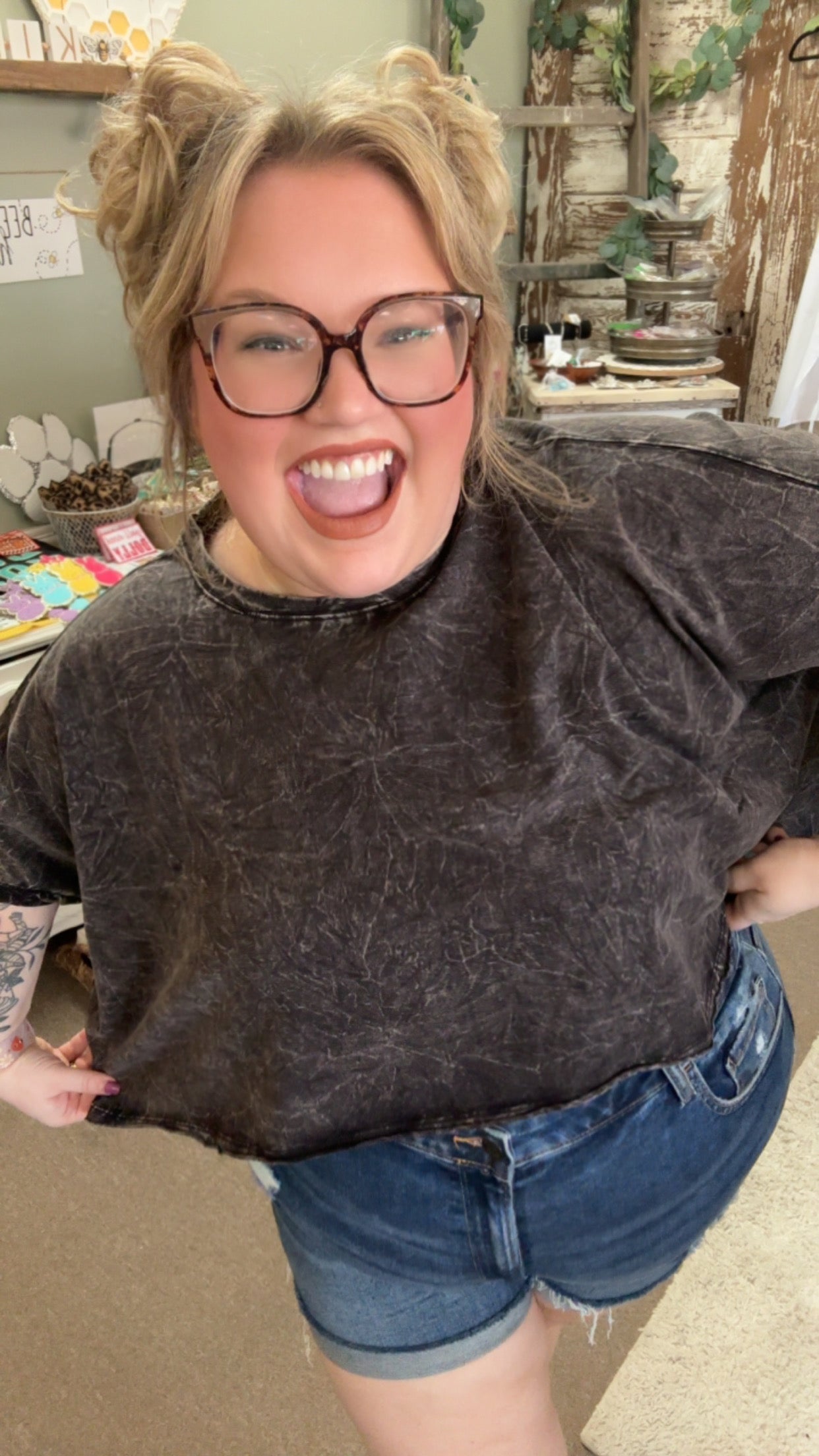 Acid Wash Oversized Crop Tee