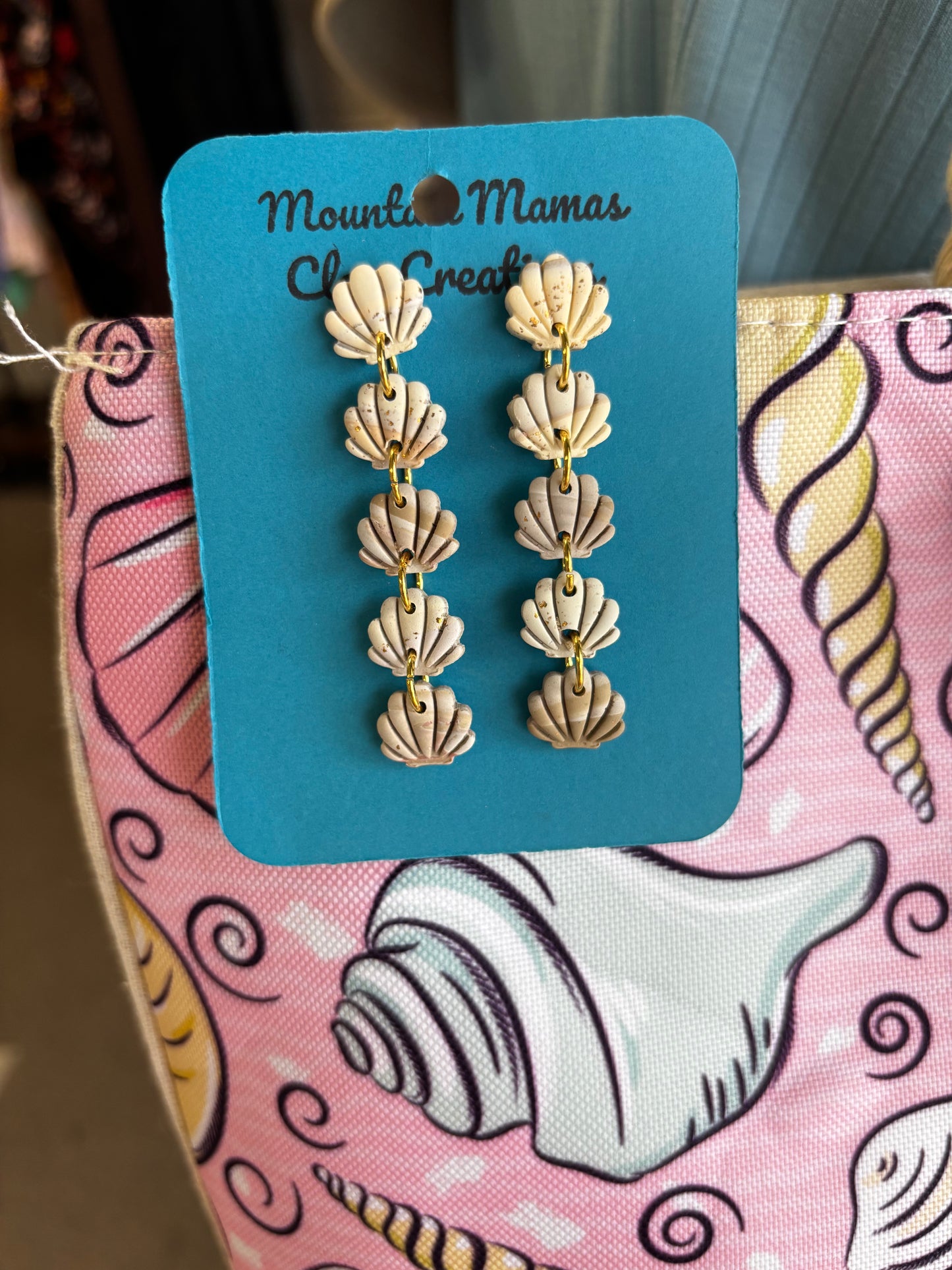 Five Shell Cascade Dangle Clay Earrings