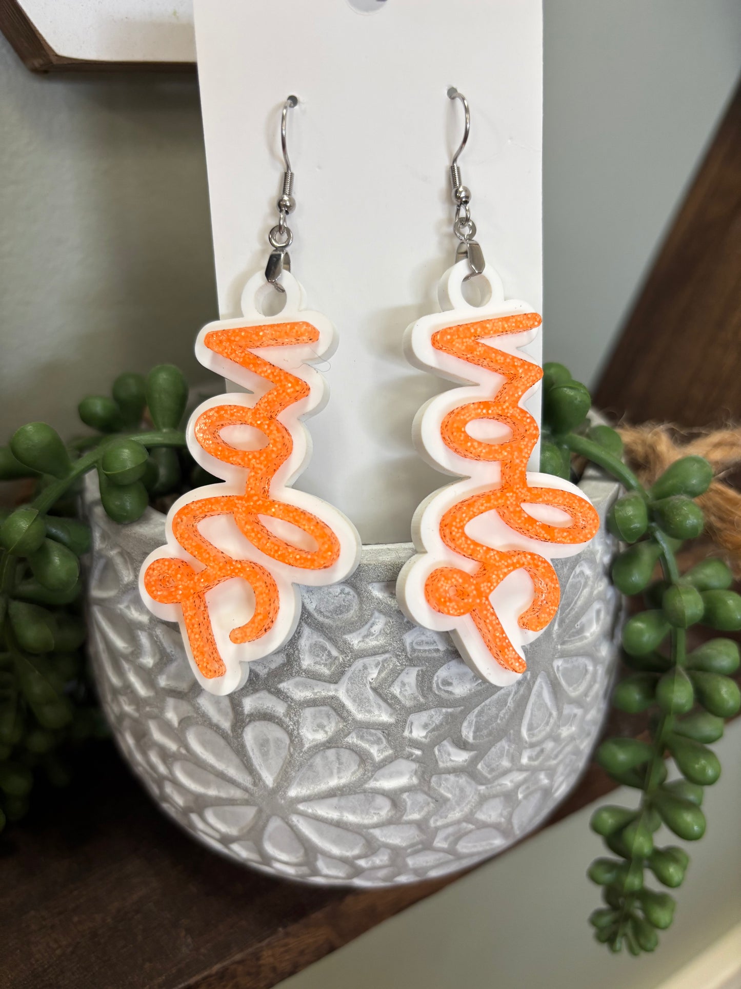 Script Acrylic Team Dangle Earrings