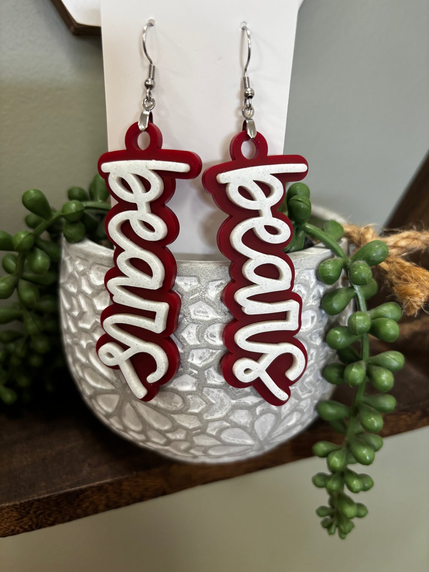 Script Acrylic Team Dangle Earrings