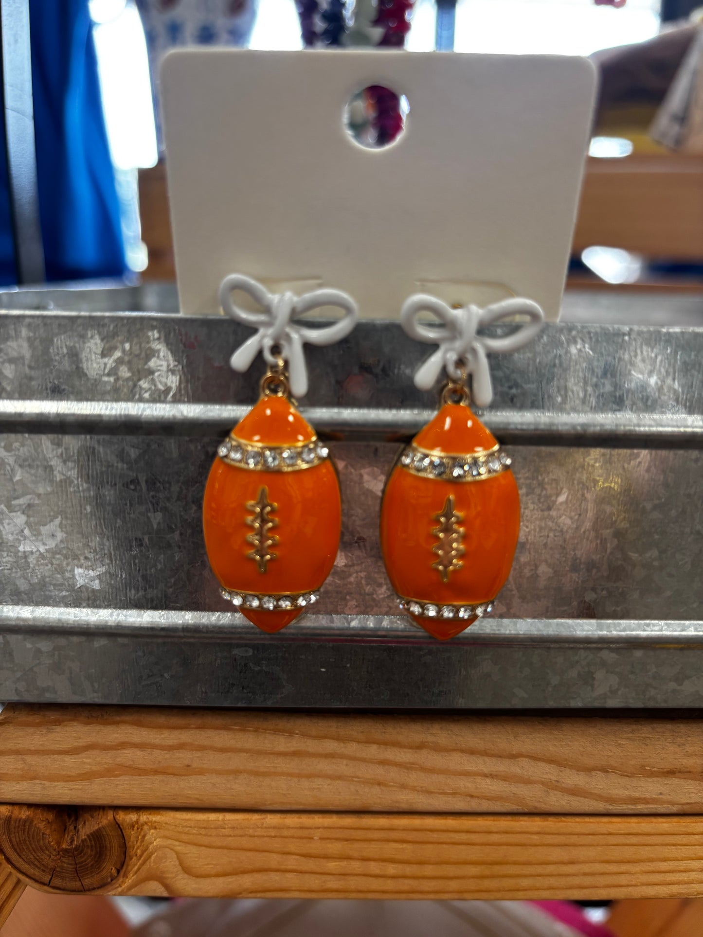 Bows and Football Dangle Earrings