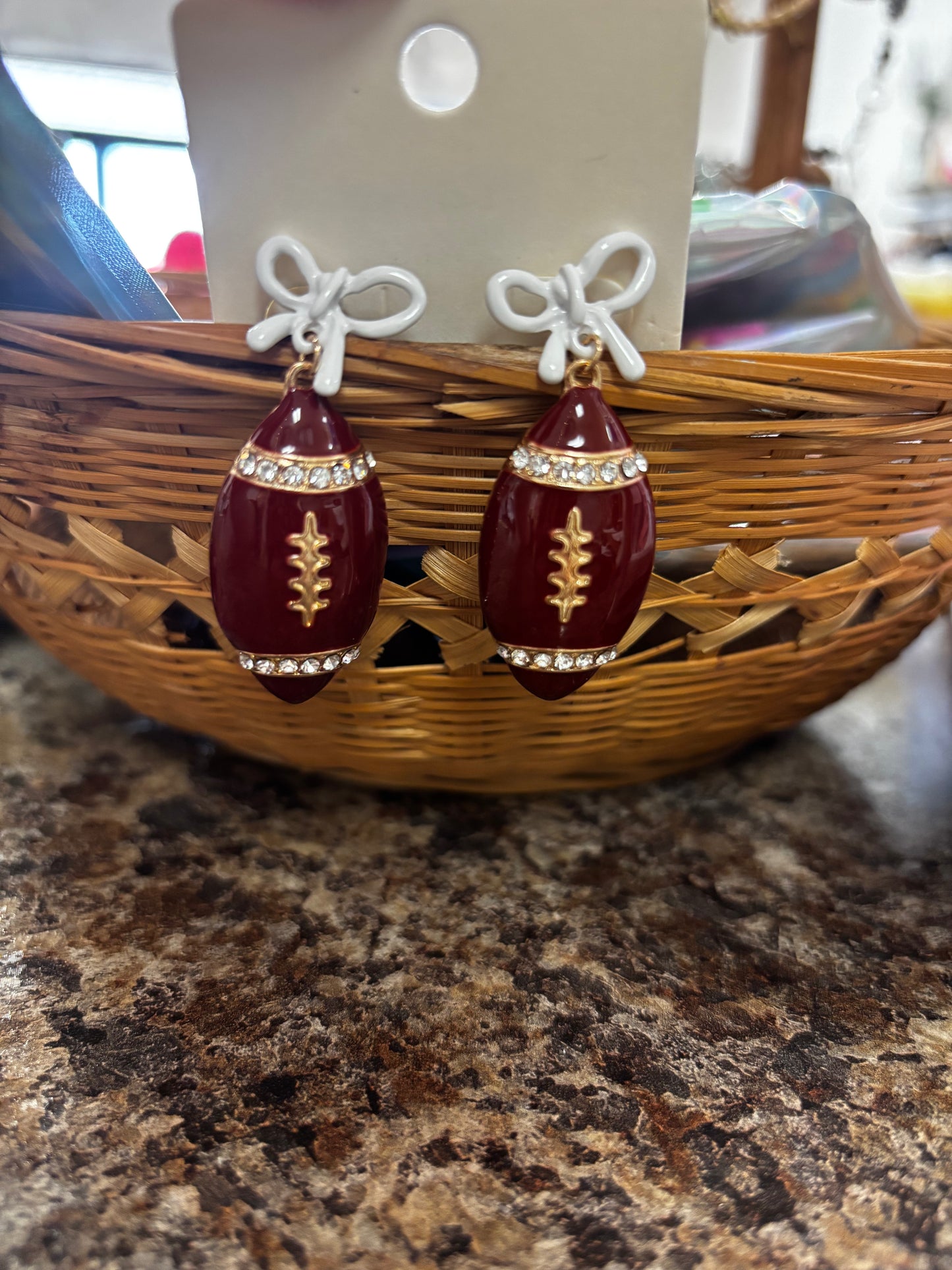 Bows and Football Dangle Earrings