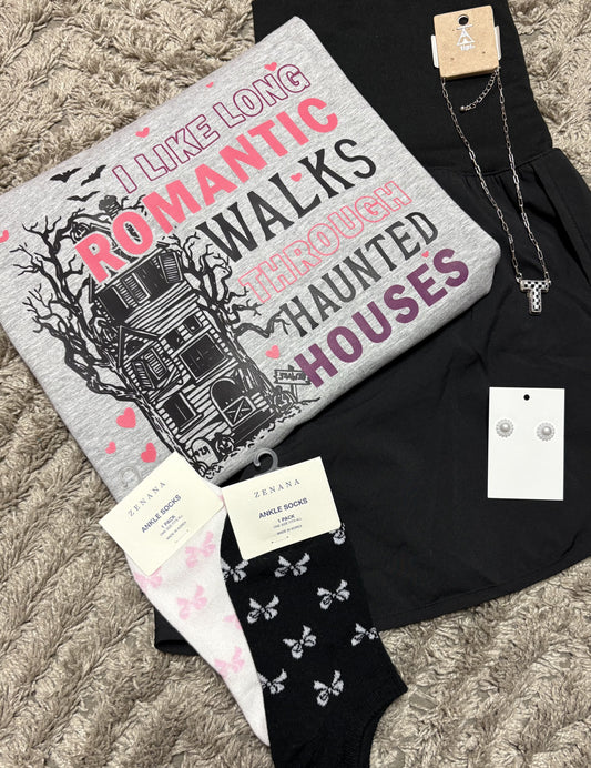 I like long romantic walks though haunted houses tee