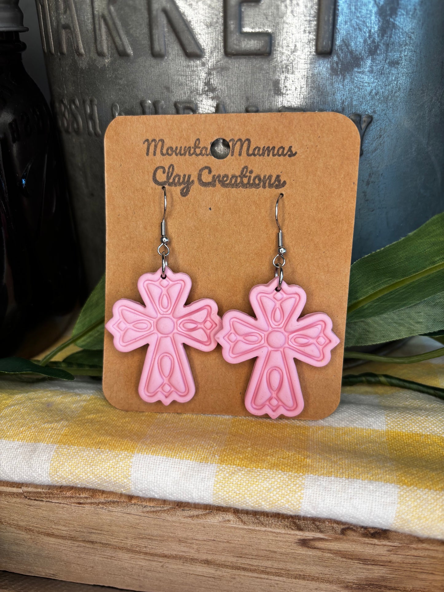 Clay Filigree Cross Earrings